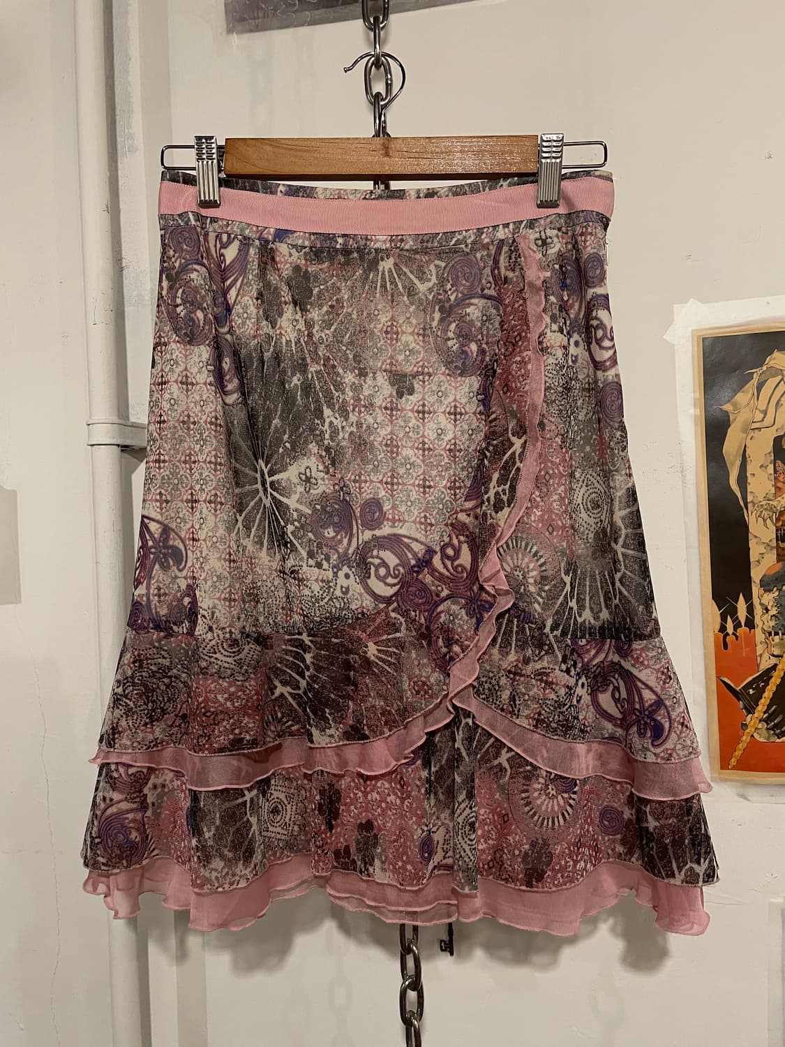 오리엔탈 플라워 패턴 핑크 스커트 상품이미지1