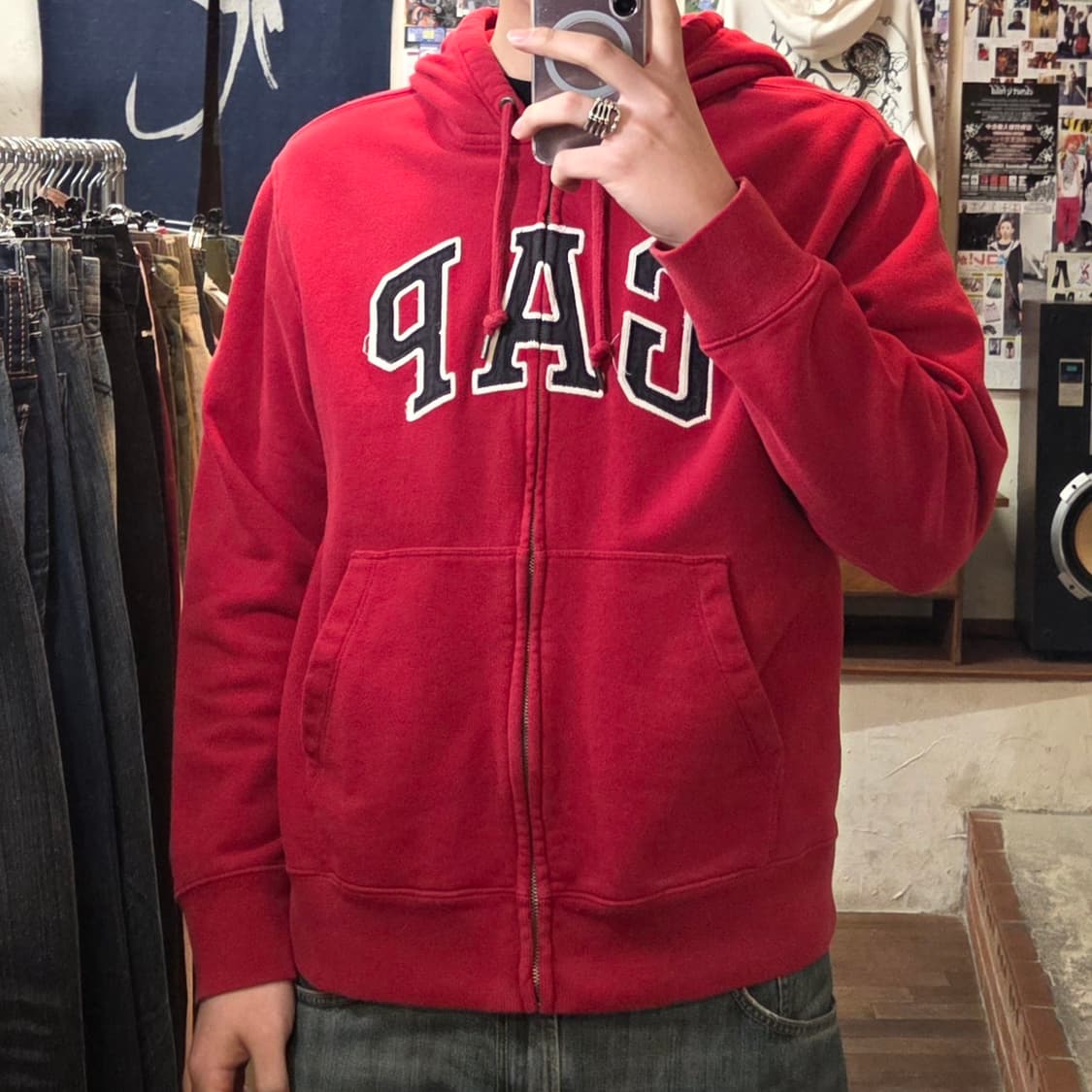 GAP 레드 빅로고 자수 후드집업 상품이미지2