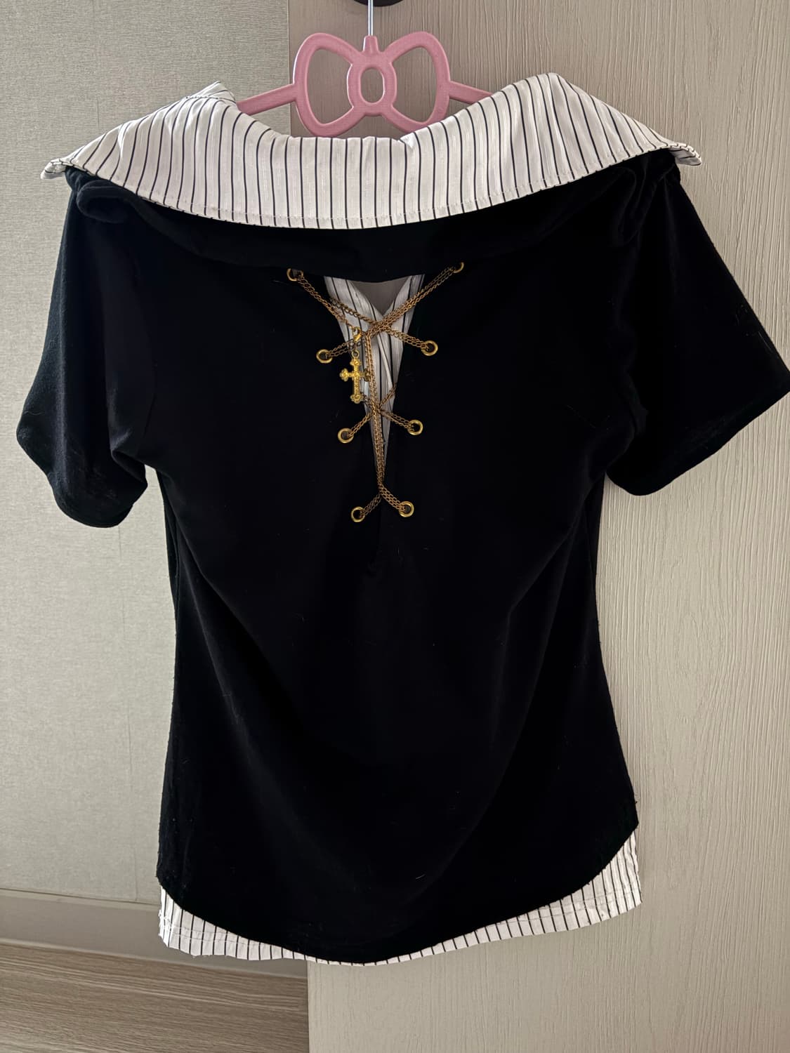 긱시크 오네갸루 스트라이프 레이어드 반팔 셔츠 상품이미지2