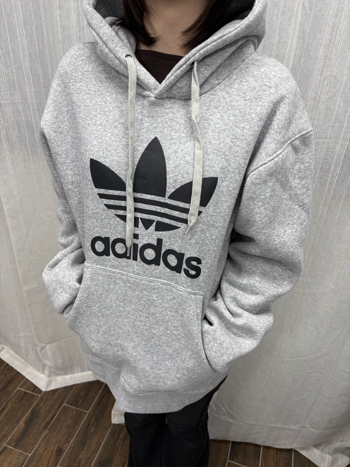 아디다스 그레이 빅 트레포일 로고 후드티 상품이미지1