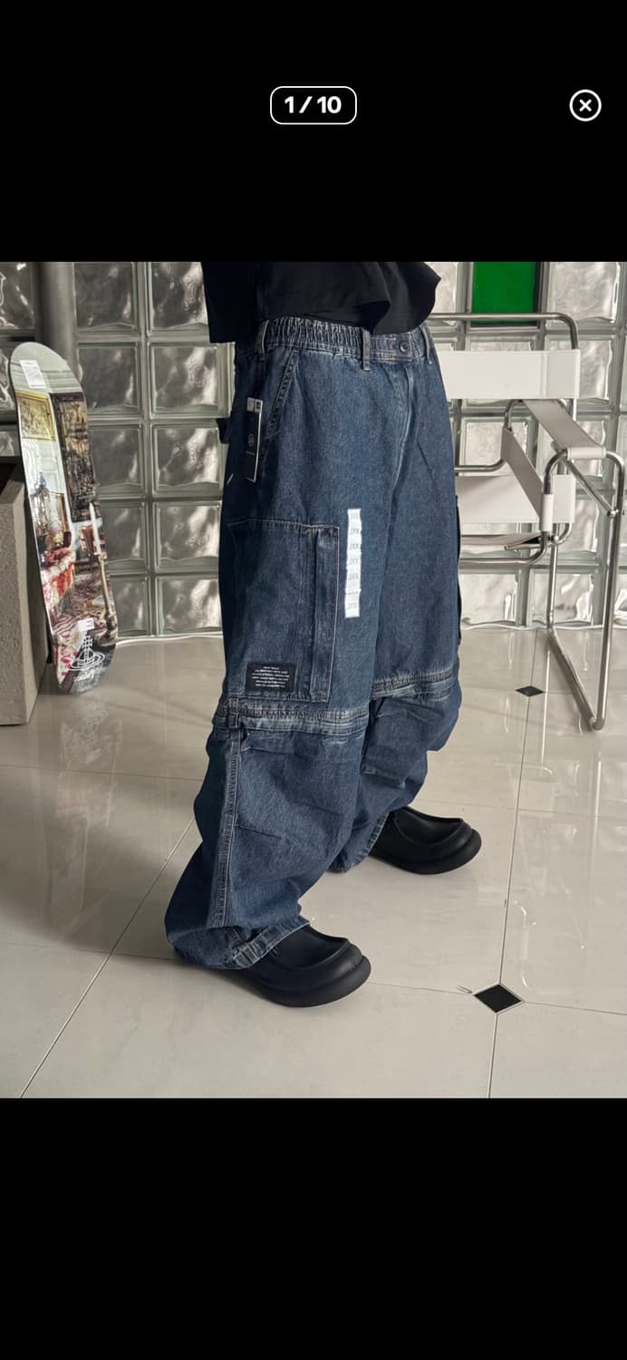 지유 X 언더커버 데님 컨버터블 와이드 카고 팬츠 블루 상품이미지7