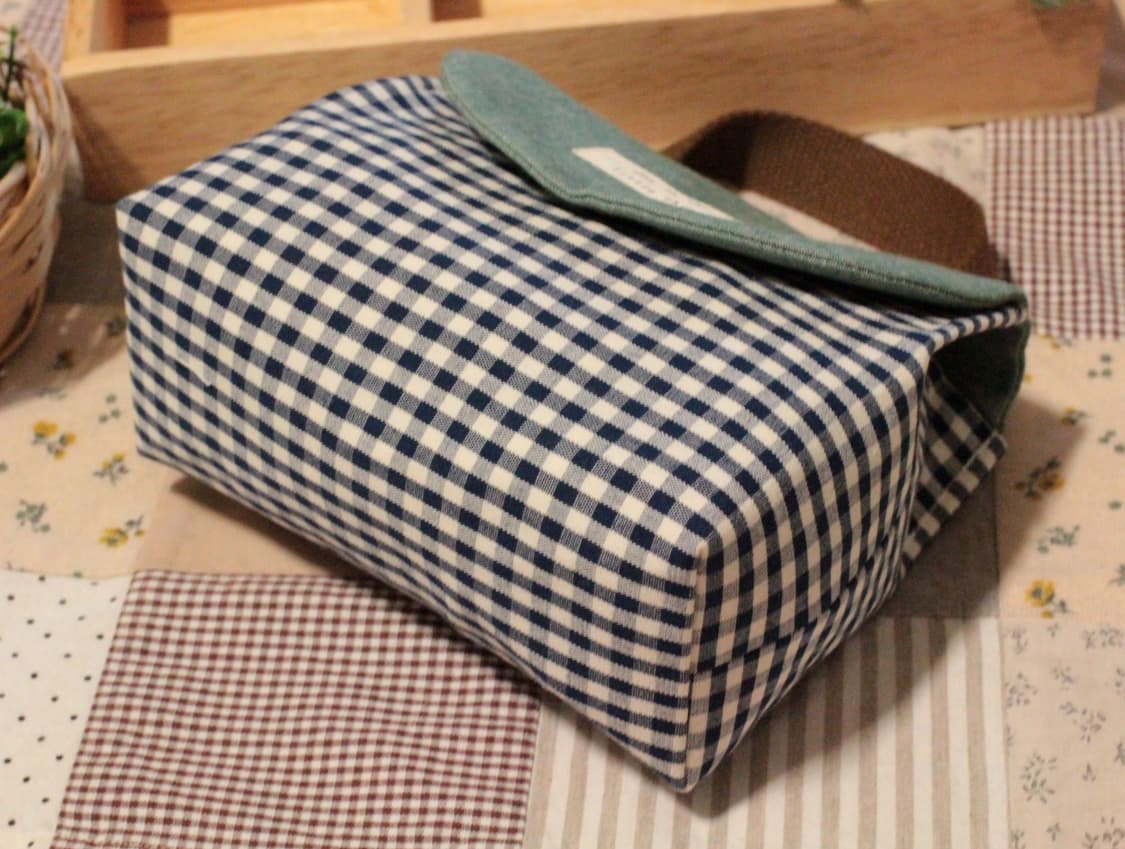 핸드메이드 손잡이 네이비체크 박스 파우치 상품이미지9
