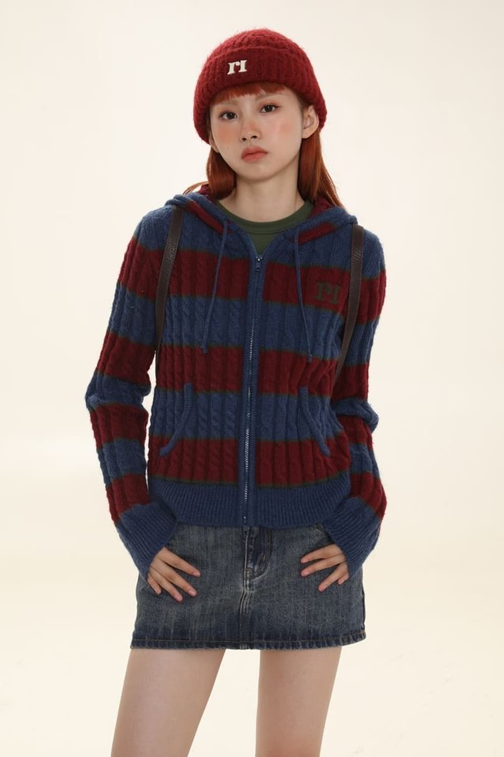 MOROMORO2 케이블 크롭 니트 후드집업  상품이미지1