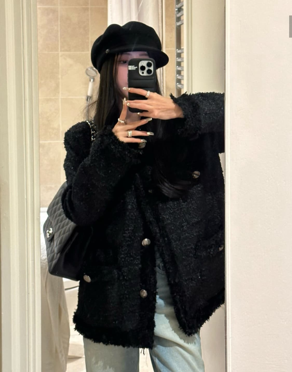 카키포인트 롱 트위드 블랙 Antique Tweed Jacket 상품이미지1