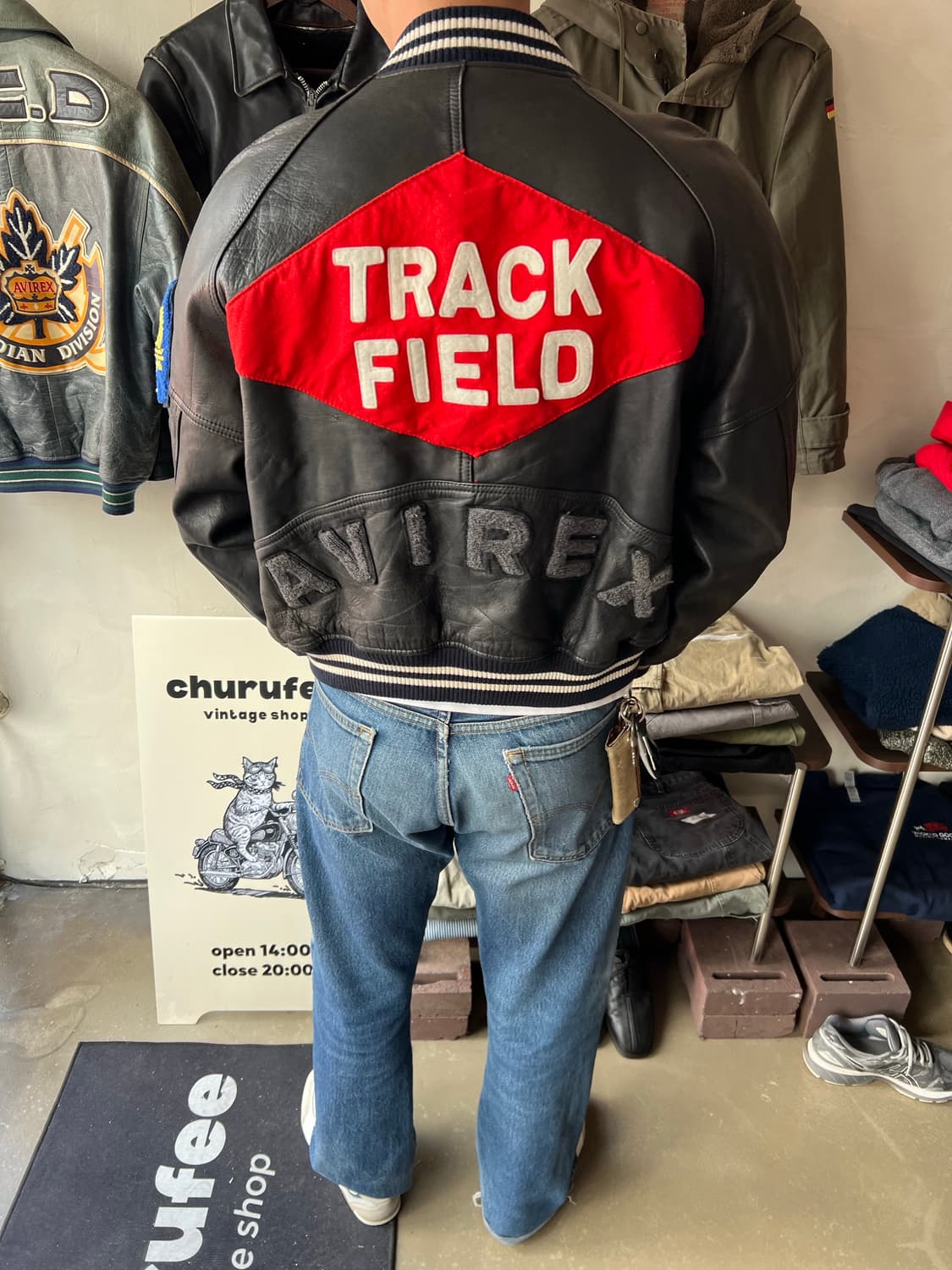 90s Avirex 아비렉스 트랙필드 레더 바시티 자켓 상품이미지1