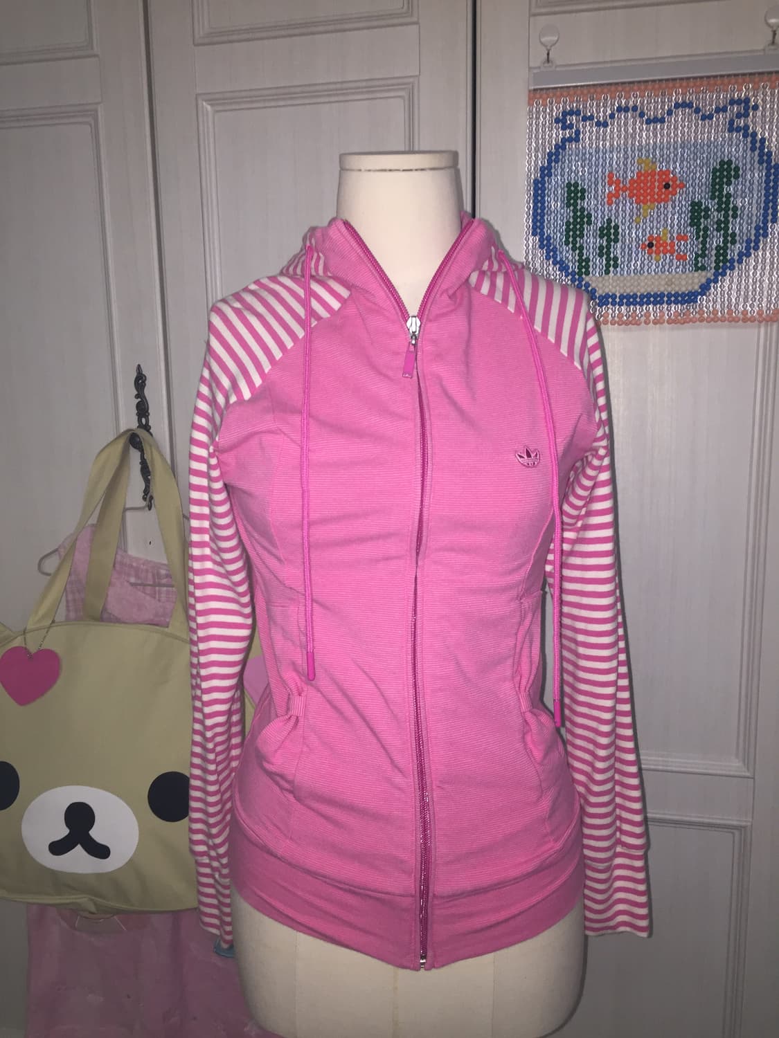 아디다스 핑크 리본 포인트 후드 집업 상품이미지5