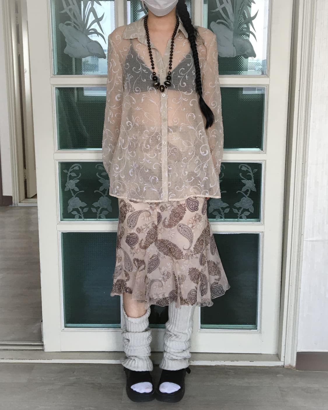 Ornament pattern see through shirt 상품이미지1