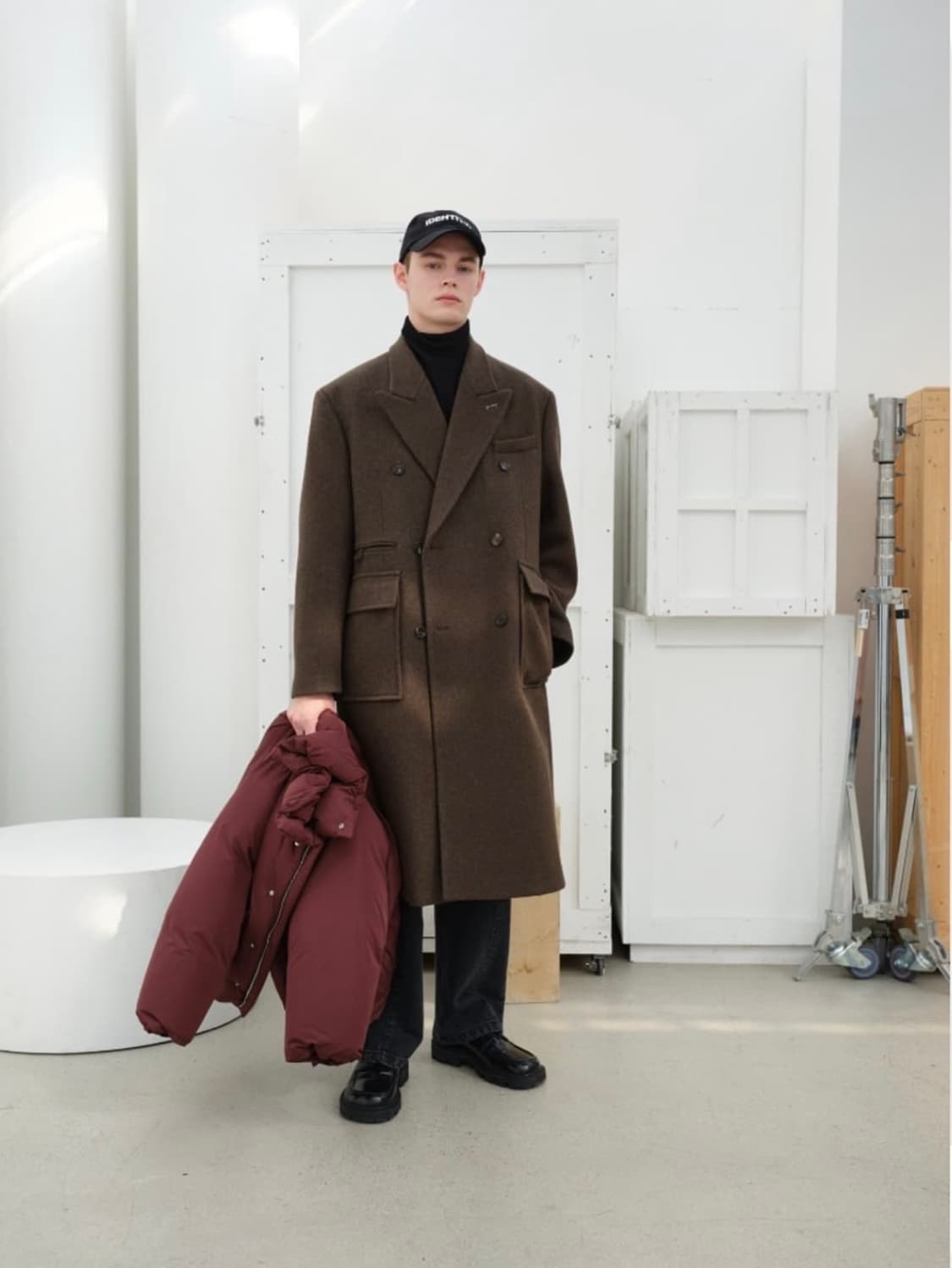 lEY 이에이 로이 더블 브레스트 롱코트 다크 브라운 M 상품이미지5