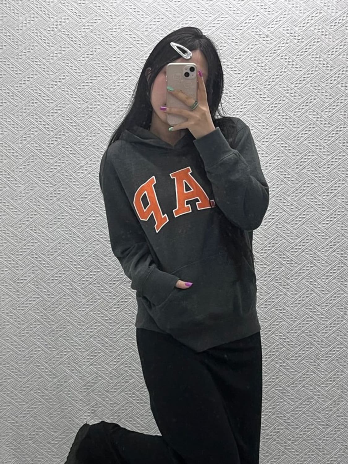 갭 GAP 빈티지 오렌지 빅로고 약기모 후드티 XXL C07118 상품이미지1