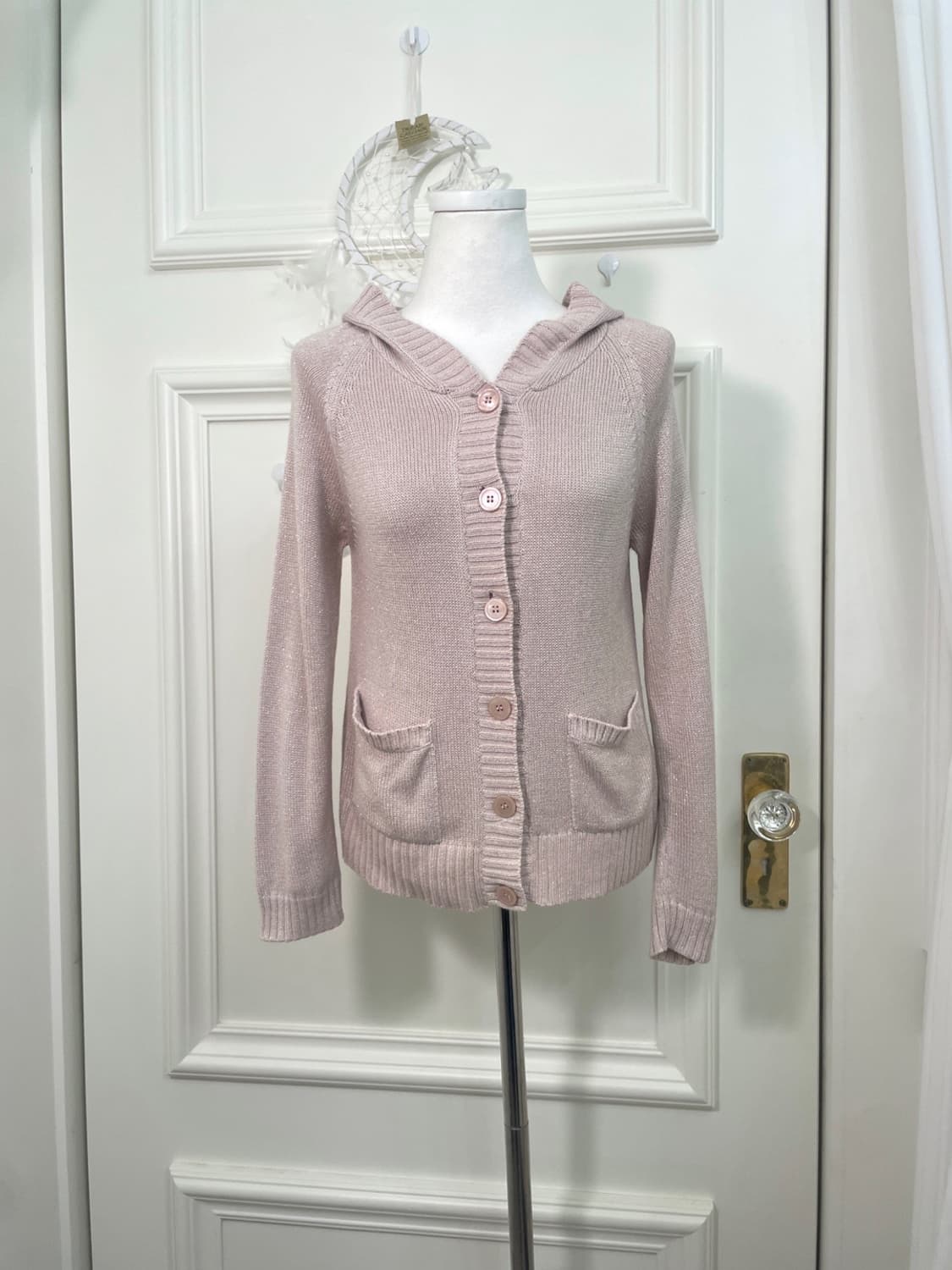 KUMIKYOKU pink glitter hoodie cardigan 상품이미지1