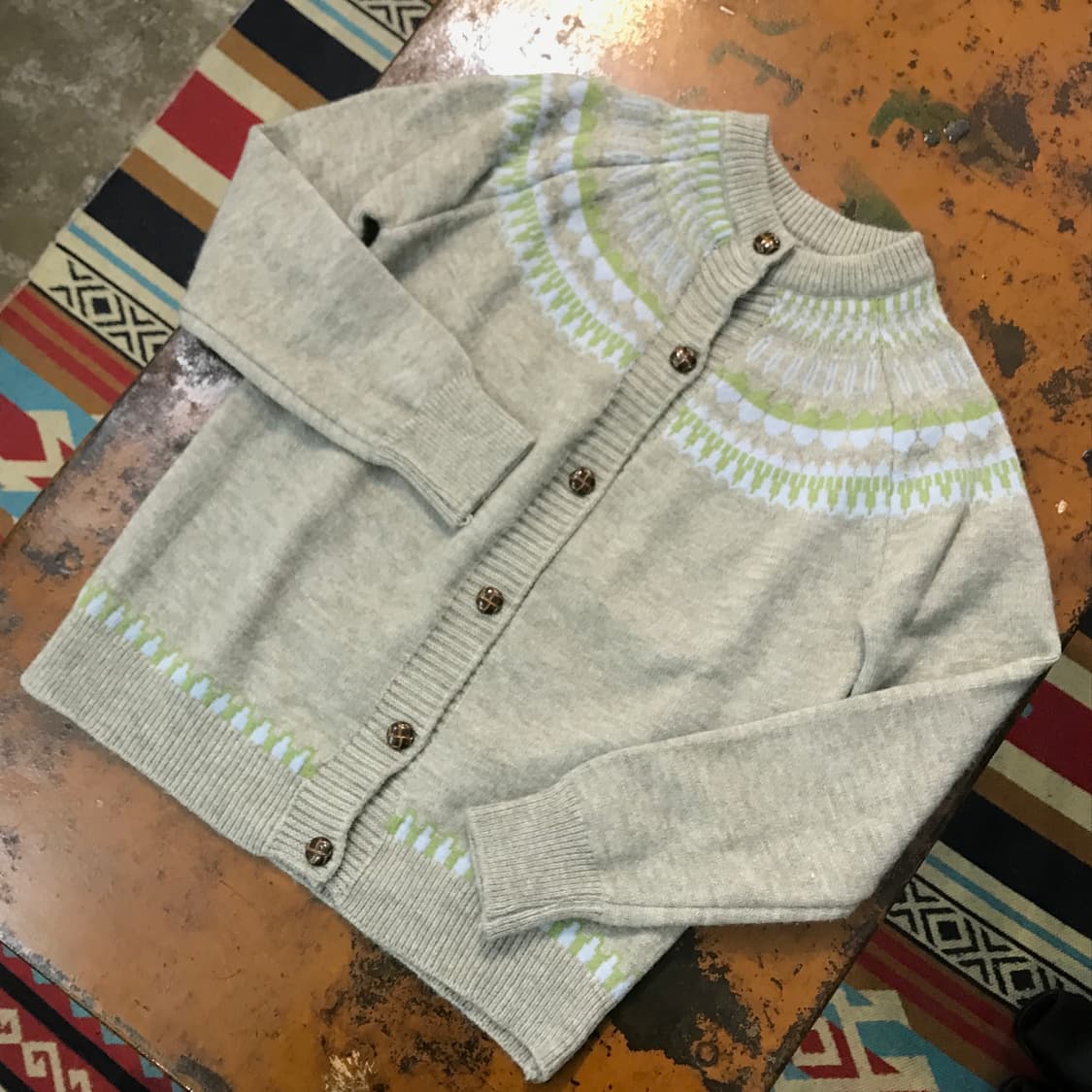VTG 빈티지 그레이 노르딕 패턴 라운드넥 가디건 여성 55 사이즈  상품이미지2