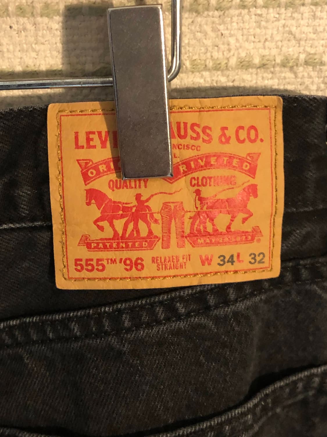 리바이스 555 '96 릴렉스드 스트레이트 흑청 데님 블랙진 34x32 상품이미지3