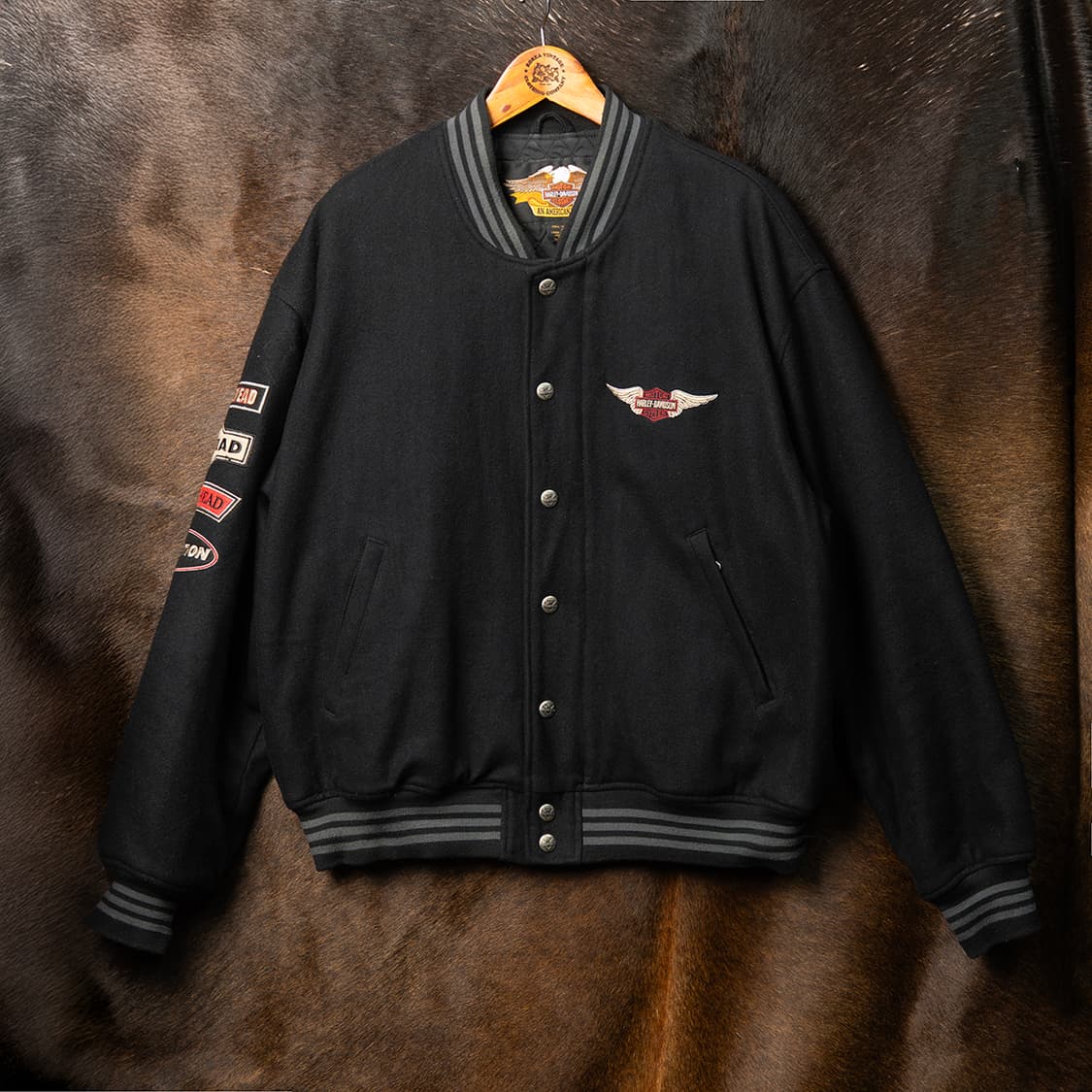 [120] 90s 할리데이비슨 울 레이온 바시티 자켓 블랙  상품이미지2