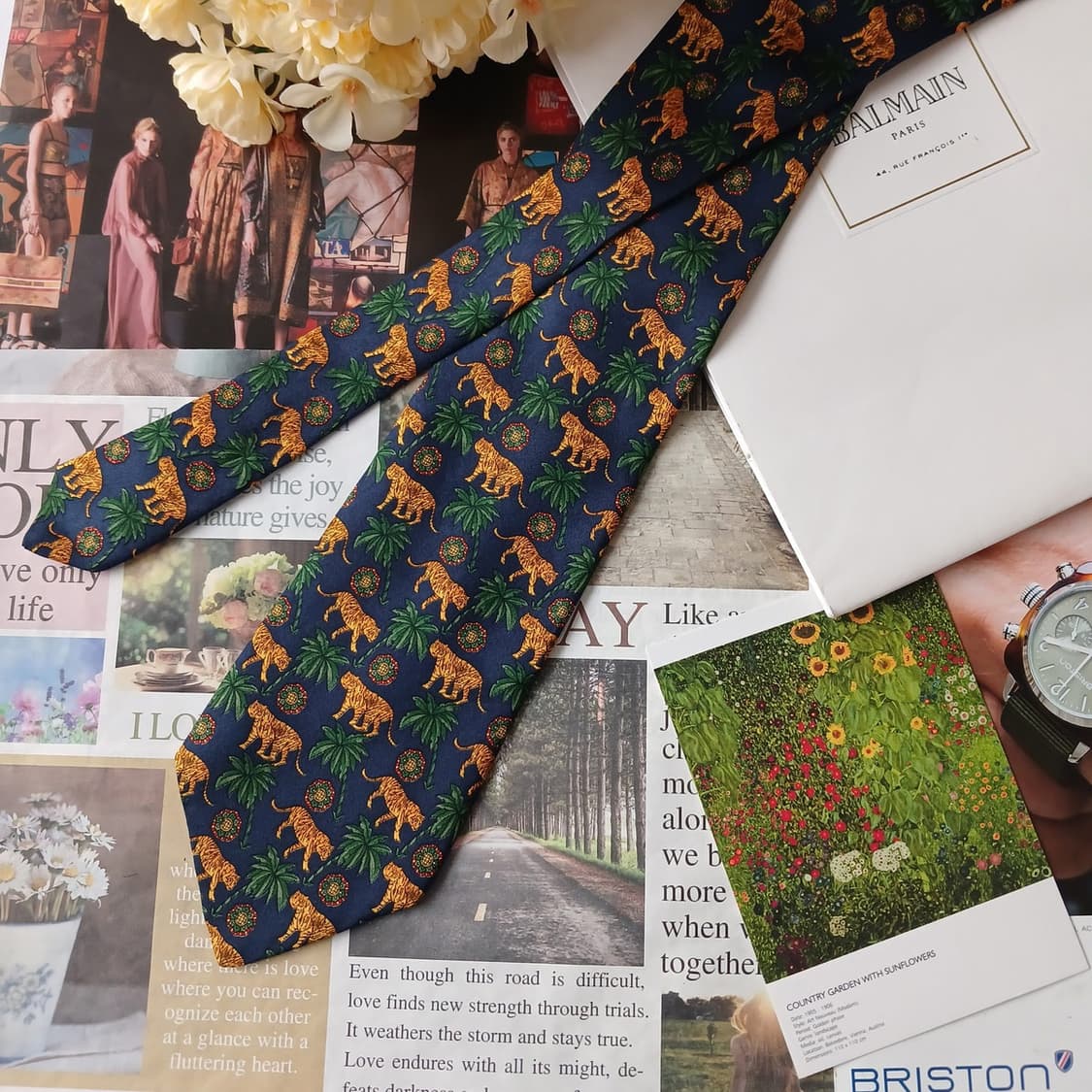 발망 실크 네이비 호랑이&야자수 넥타이 9.5cm A+등급 A19155
 상품이미지3