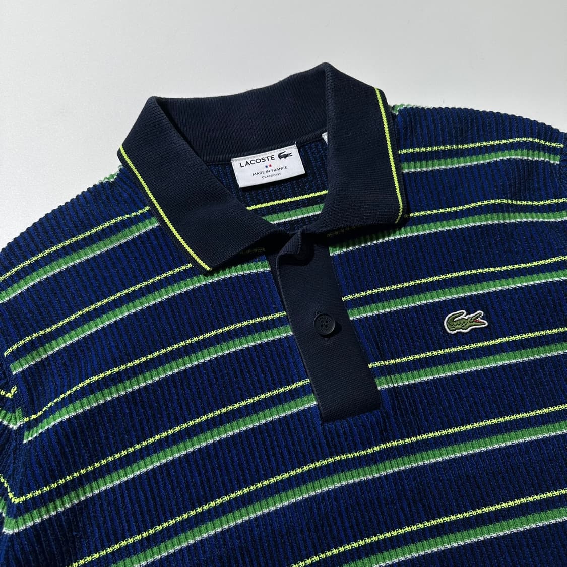 라코스테 멀티 스트라이프 스웨터 폴로 반팔 니트 네이비 상품이미지5