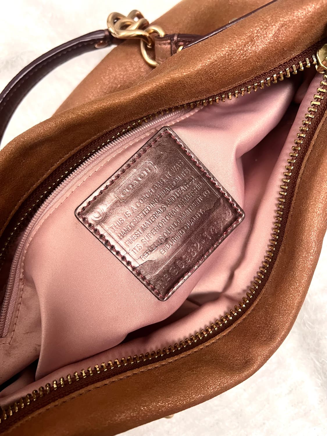 90s coach 코치 카라멜 브라운 레더 골드체인 아카이브 핸드백 상품이미지5