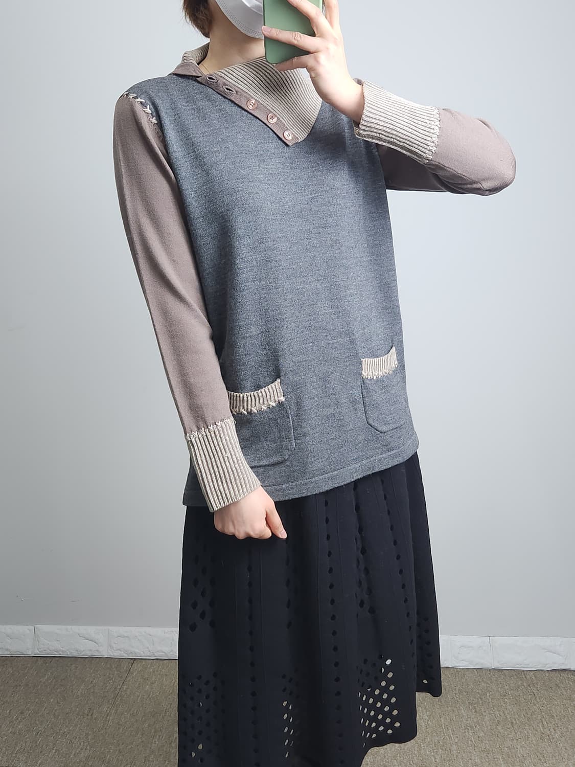 언발 넥 울 니트탑 상품이미지2