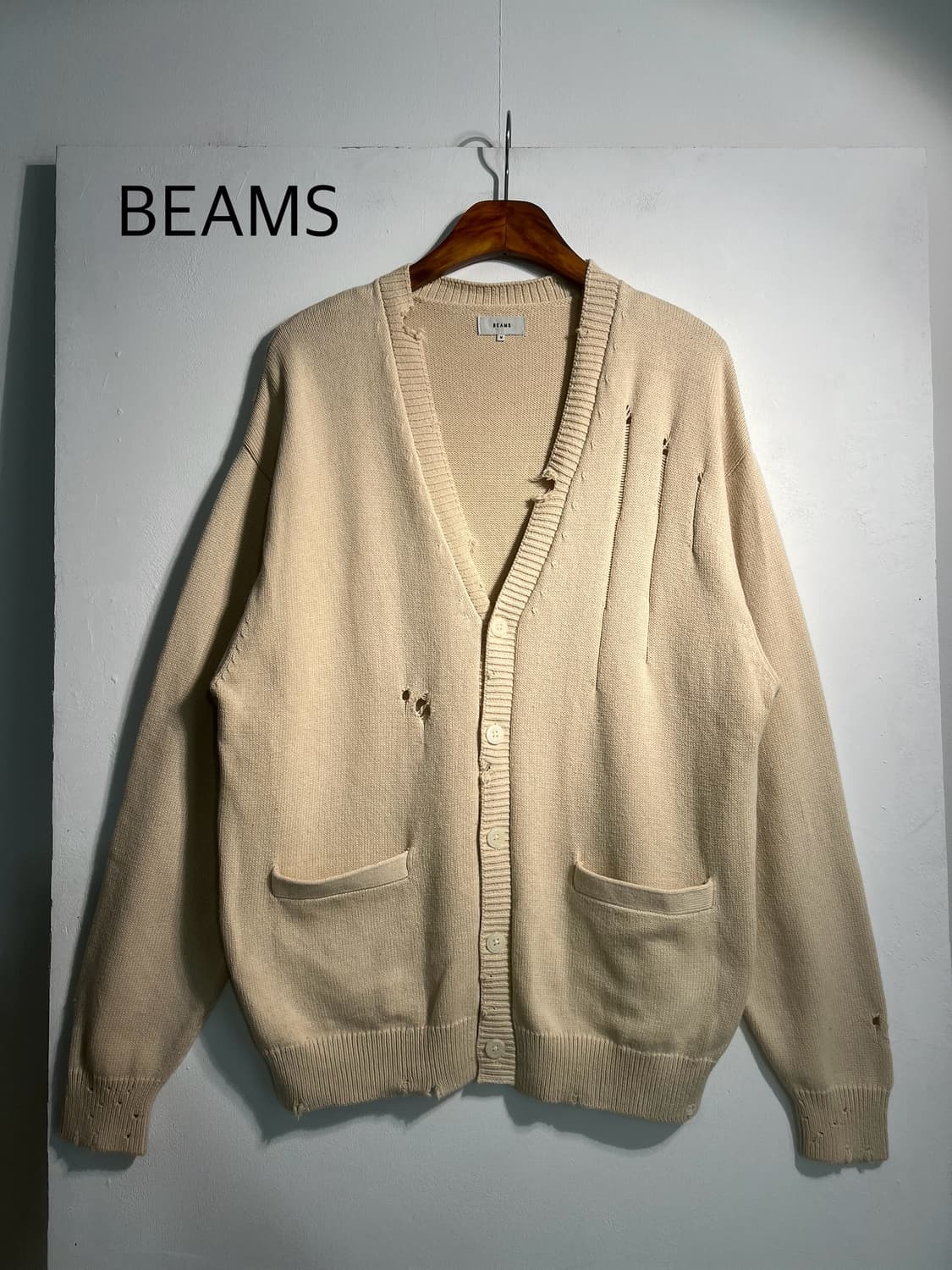 BEAMS 빔즈 그런지 데미지 디테일 코튼 가디건 상품이미지1