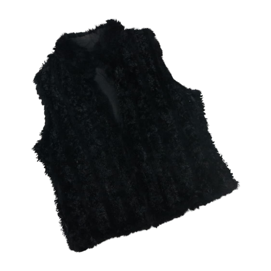 ST.CT 빈티지 리얼 래빗 퍼 텍스처드 블랙 베스트 상품이미지1