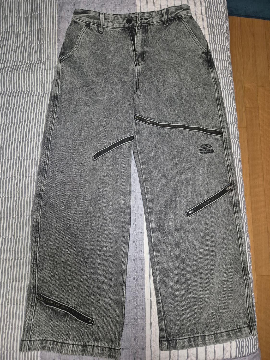 트래블 오픈 지퍼 워싱 데님 팬츠 더티 화이트 상품이미지4