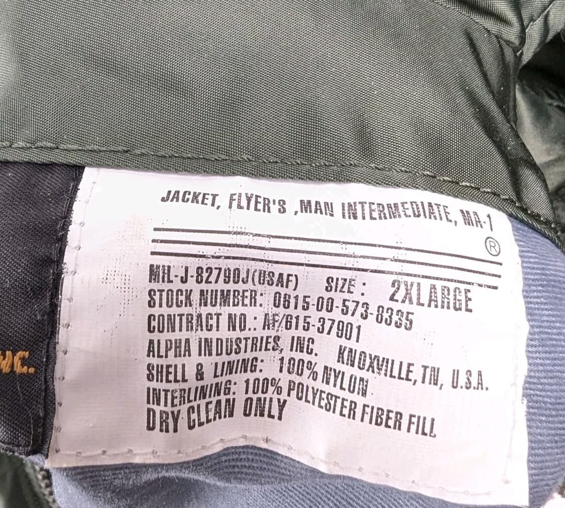 80s 미공군 납품용 알파인더스트리 MA-1 플라이트자켓 세이지 상품이미지5
