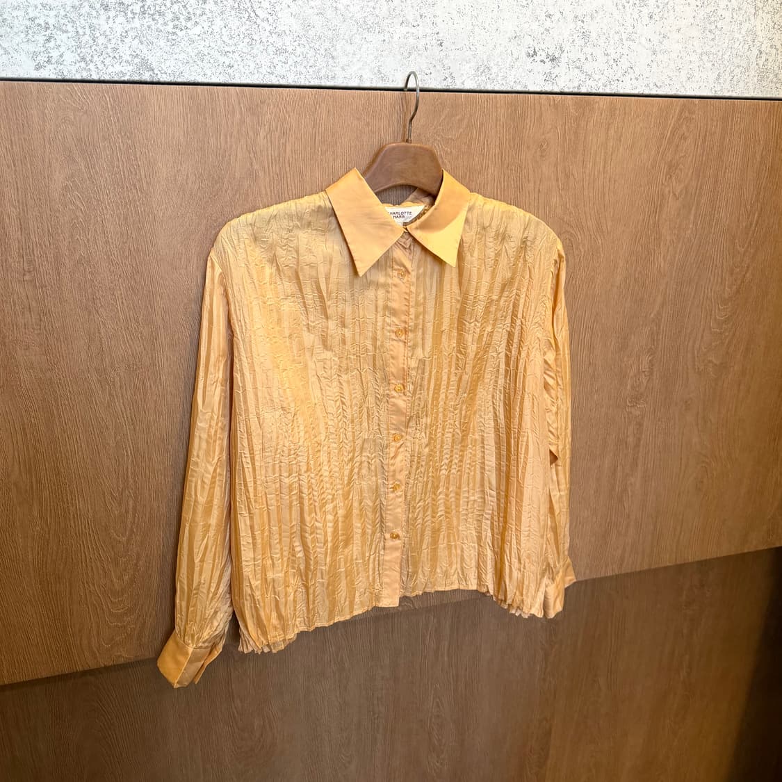 빈티지 롱슬리브 셔츠 크링클 플리츠 텍스처 디테일 루즈핏 오렌지 상품이미지1