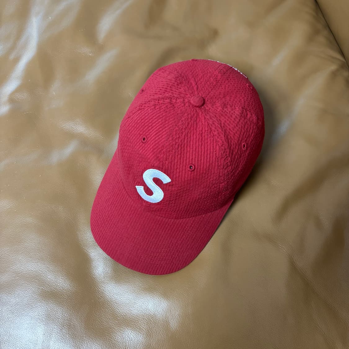 슈프림 S로고 6패널 볼캡 모자 24ss 시어서커 레드 상품이미지6