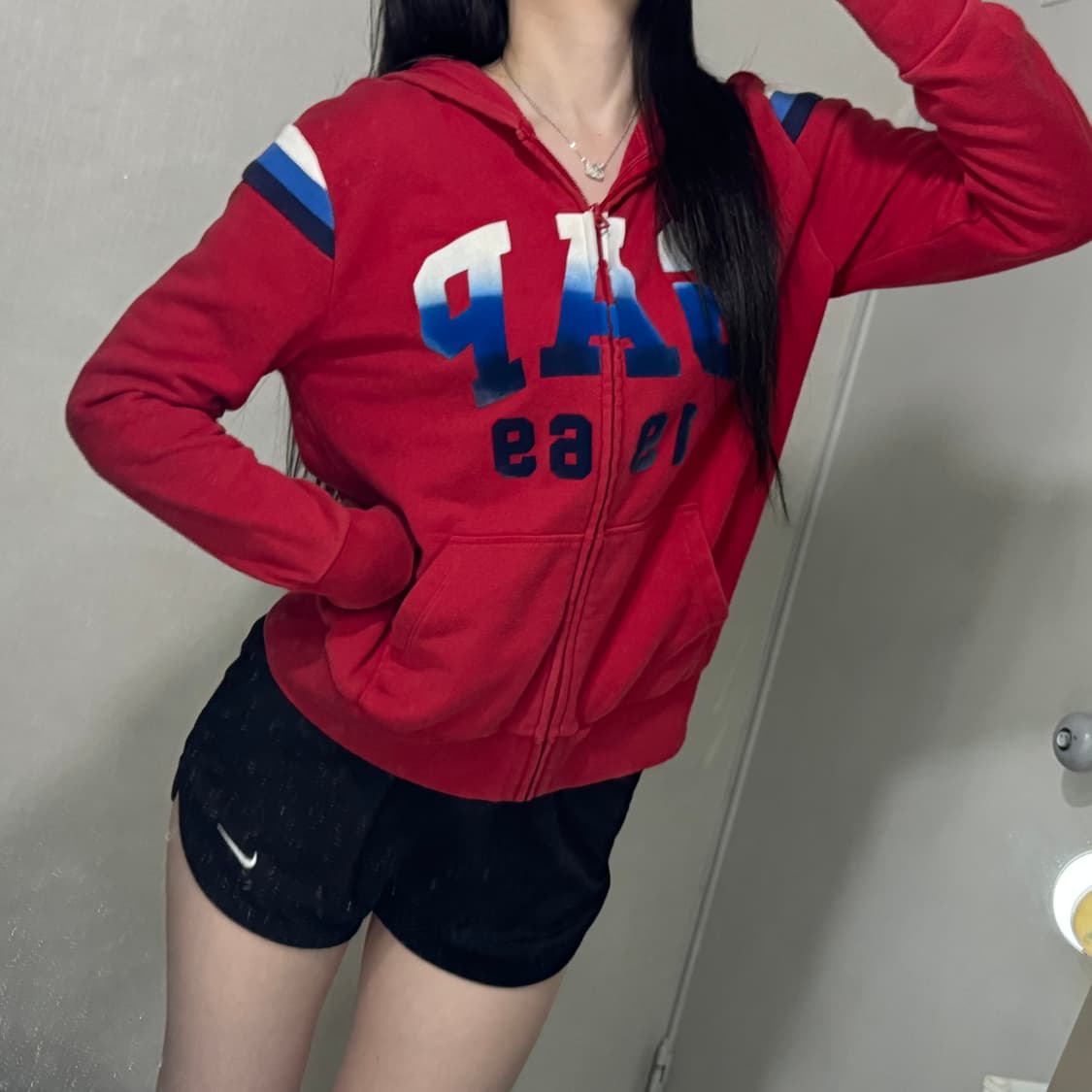 Y2k 갭 GAP 1968 블루 그라데이션 레드 후드집업 boo 상품이미지3