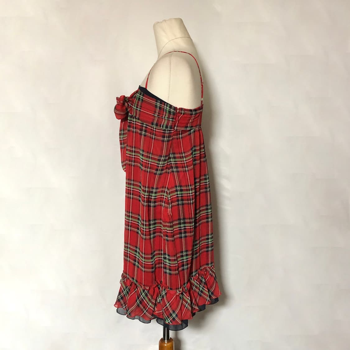 리본 체크 슬리브리스 원피스 레드 상품이미지6