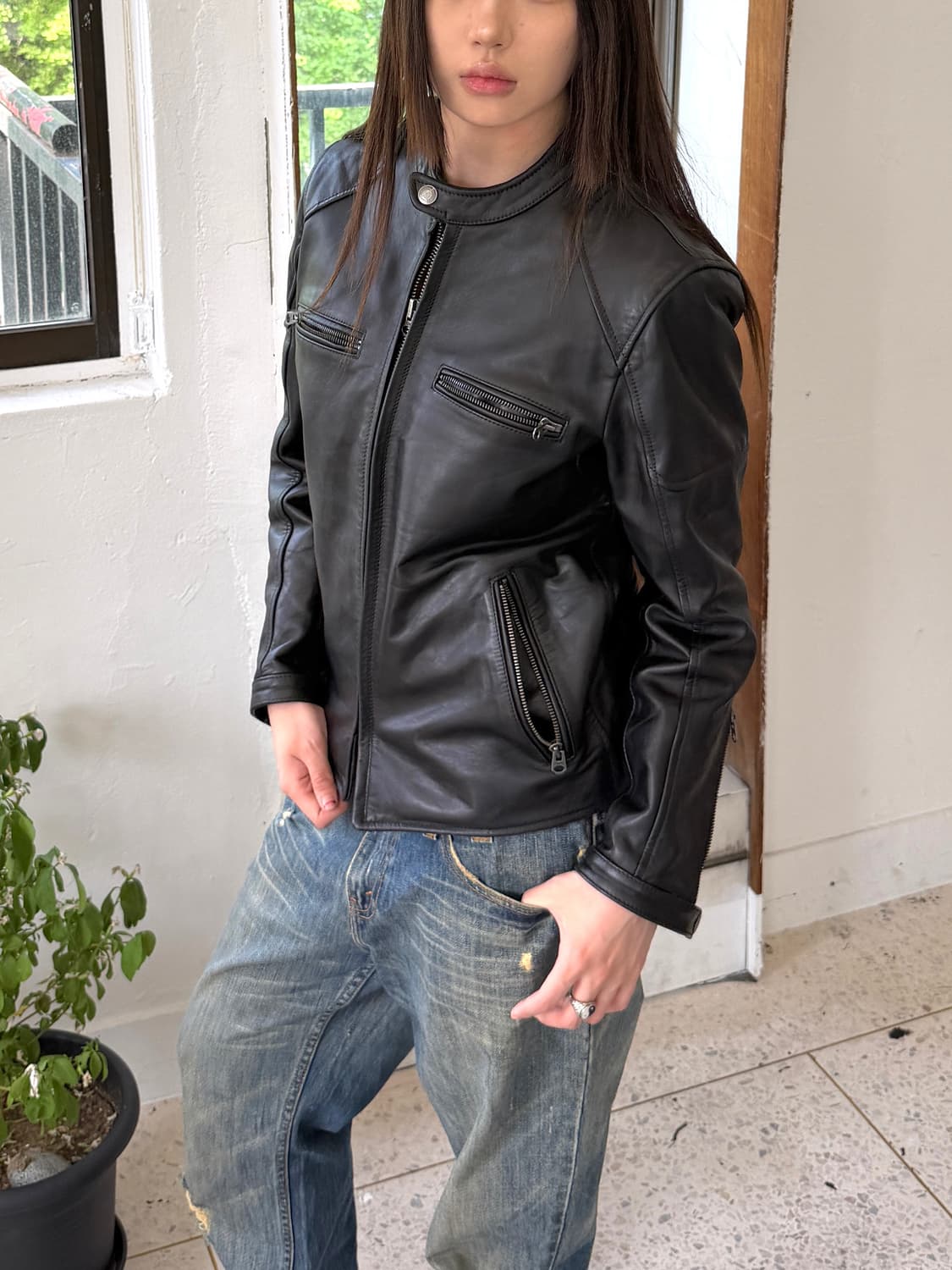 클래식 싱글 라이더 레더 자켓 상품이미지4