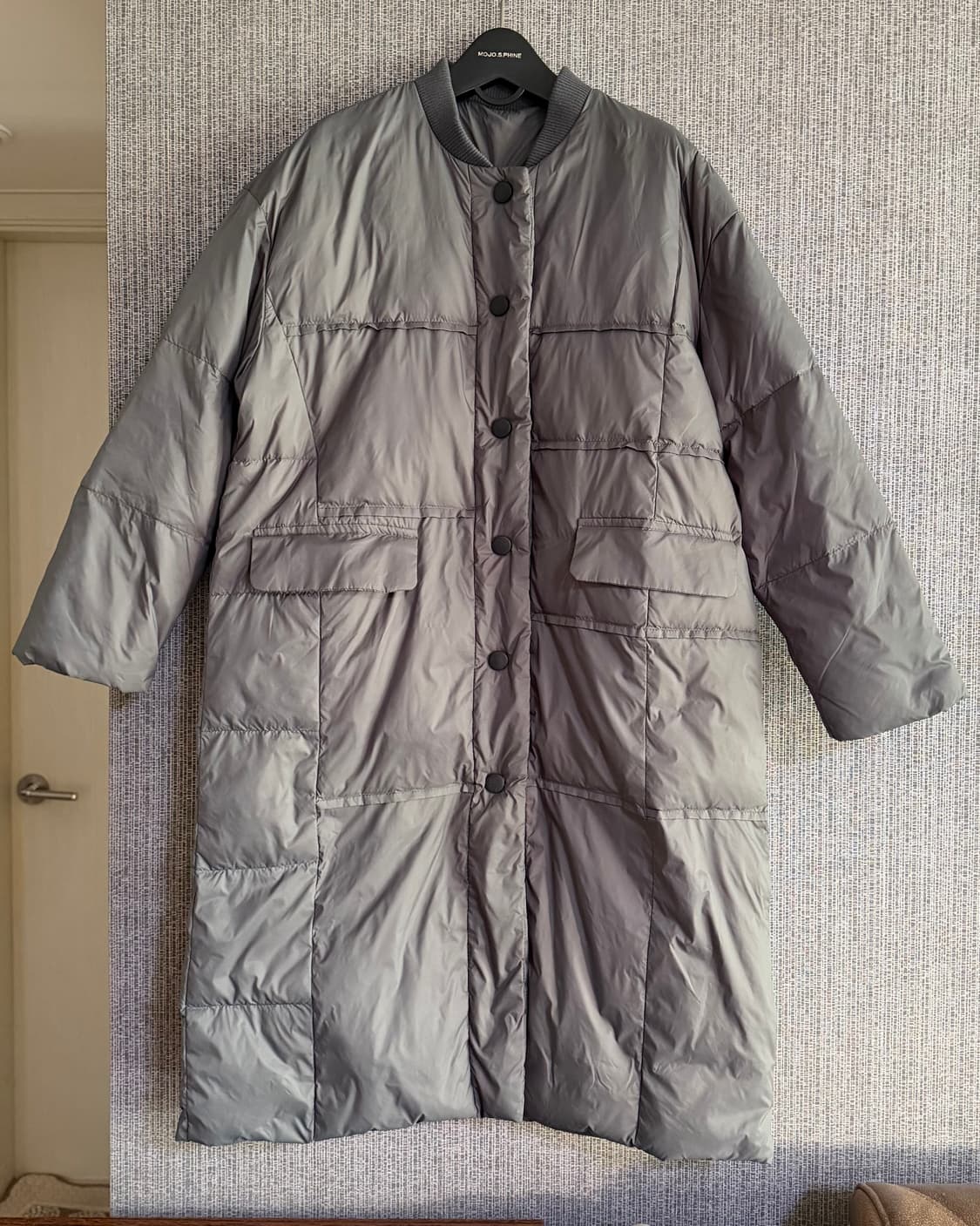 그레이 롱코트 패딩 점퍼 경량 다운 자켓 루즈핏 프리사이즈 상품이미지1
