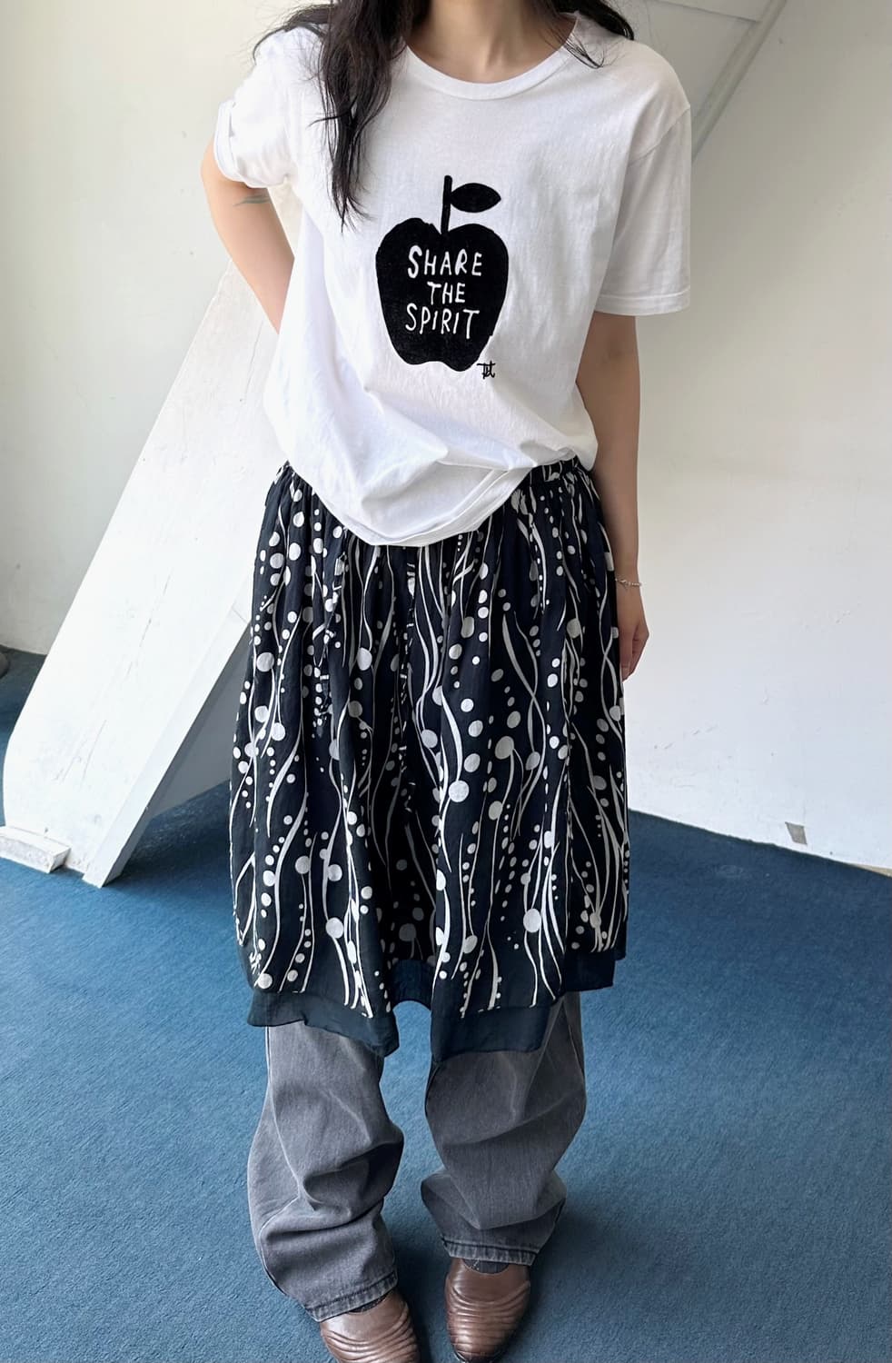 Natural cotton design layered mid skirt 상품이미지1
