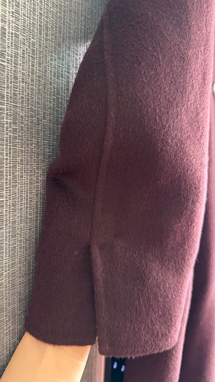 블루페페 핸드메이드 울 캐시미어 롱코트 버건디 민트 클래식 카라 A라인 상품이미지2