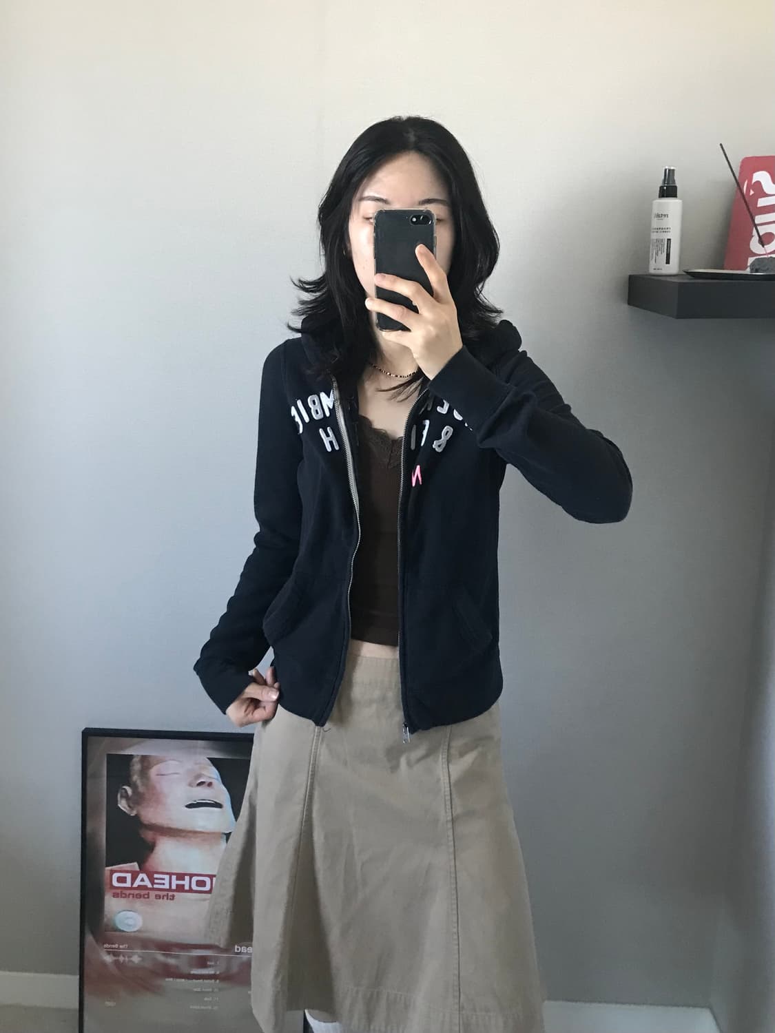 아베크롬비 중앙 자수 로고 블랙 후드집업 상품이미지5