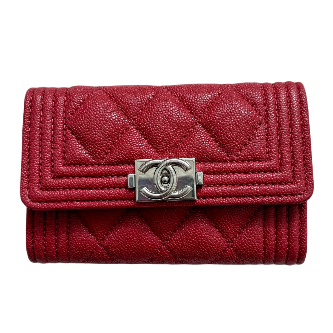 샤넬 보이 카드지갑 은장 레드 상품이미지1
