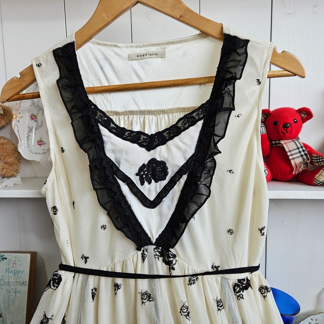 0327(axes femme) 블랙 로즈 튤 레이어드 원피스 상품이미지3