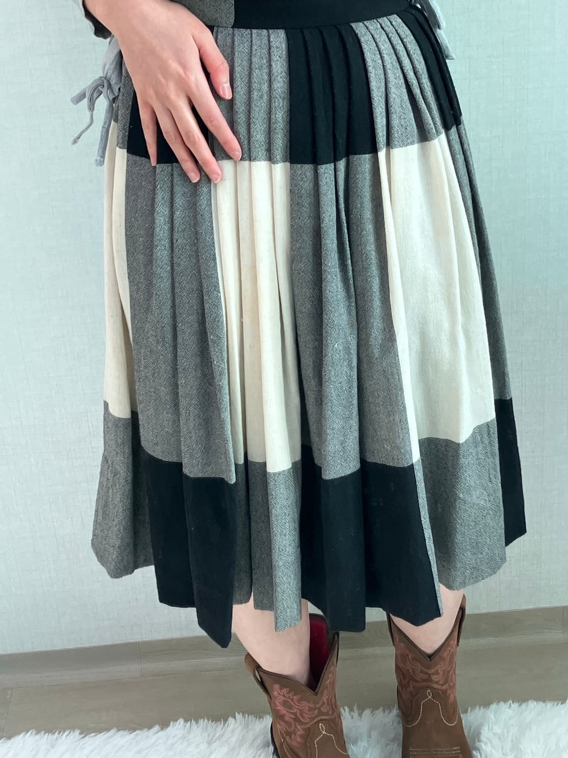 jpn vintage 블랙 그레이 체크 미디 스커트 y2k 스트릿 갸루  상품이미지5