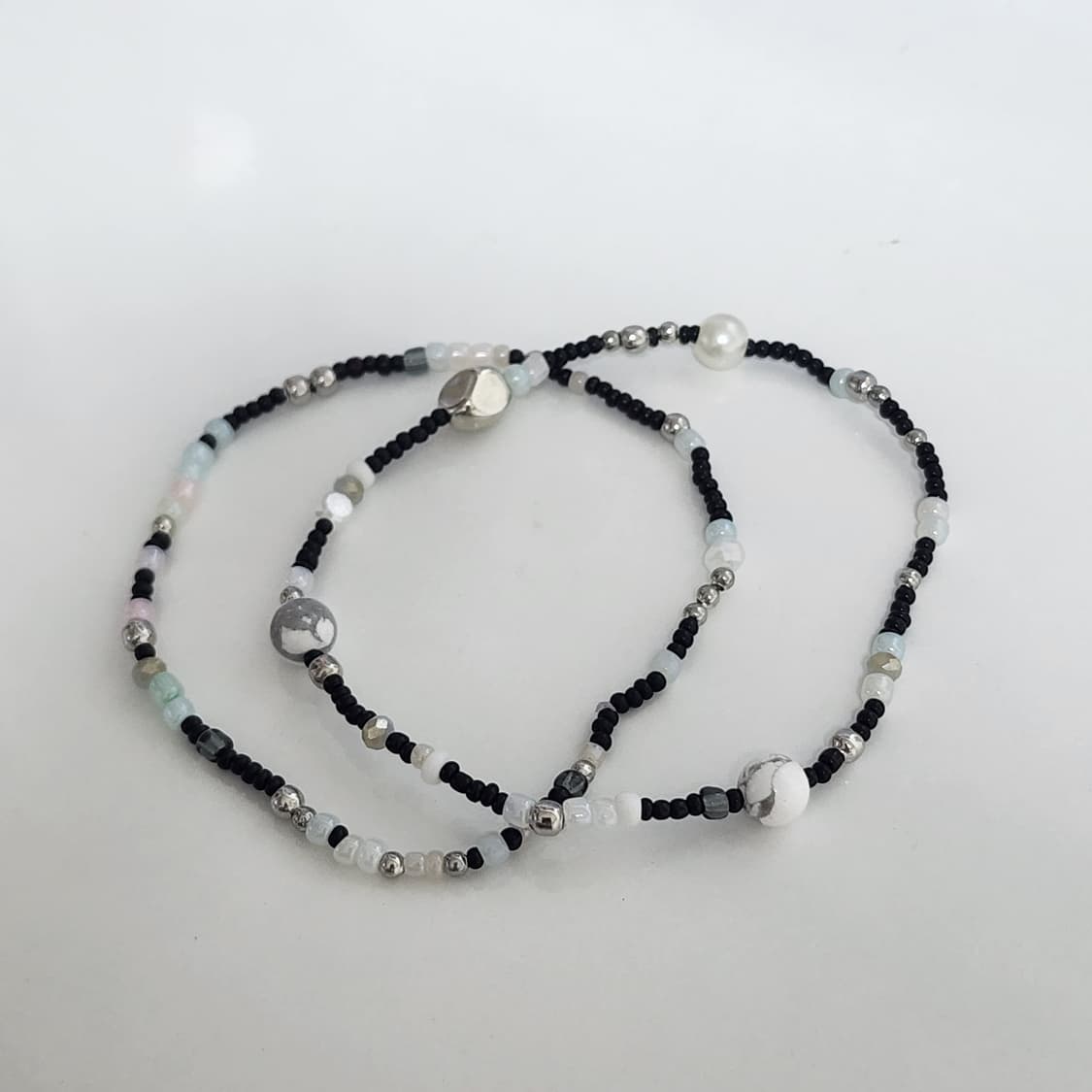 남자 원석 화이트블랙 팔찌 세트 상품이미지3