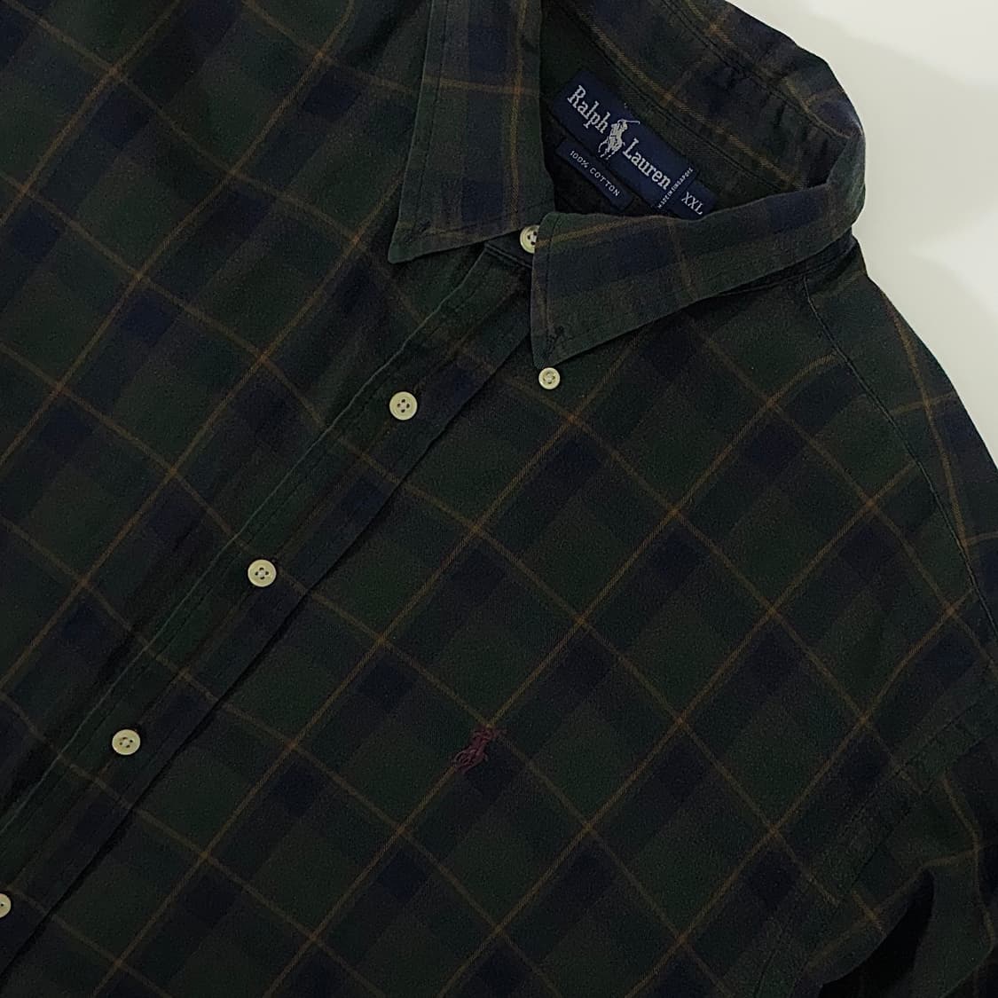 Polo  폴로 랄프로렌 90,s 자수 코튼 타탄체크 빅셔츠 상품이미지3