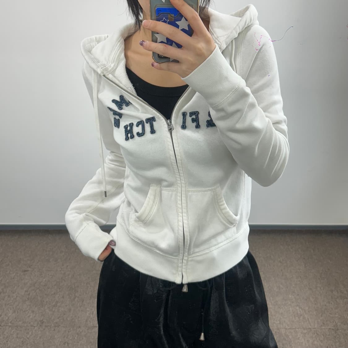 Abercrombie 아베크롬비 네이비 스펠아웃 화이트 후드집업 상품이미지2
