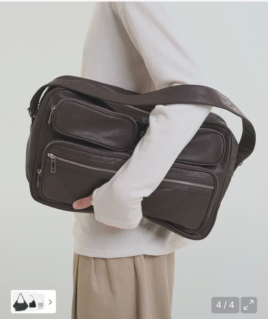 노이즈 멀티 쉘 레더 숄더 토트백 버건디블랙 상품이미지1