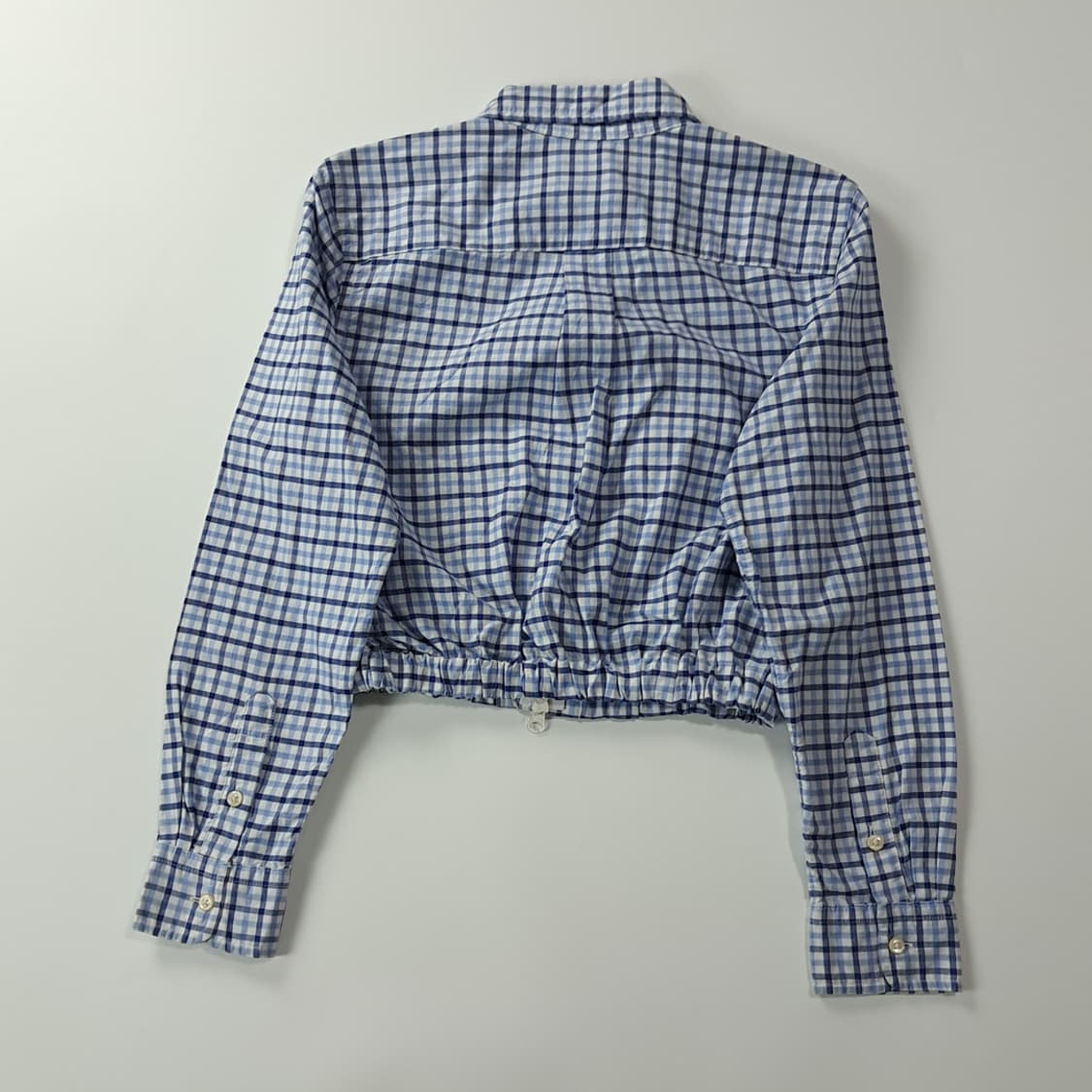 CK335 FREE 폴로 네이비 블루 깅엄체크 크롭 셔츠 자켓 상품이미지5
