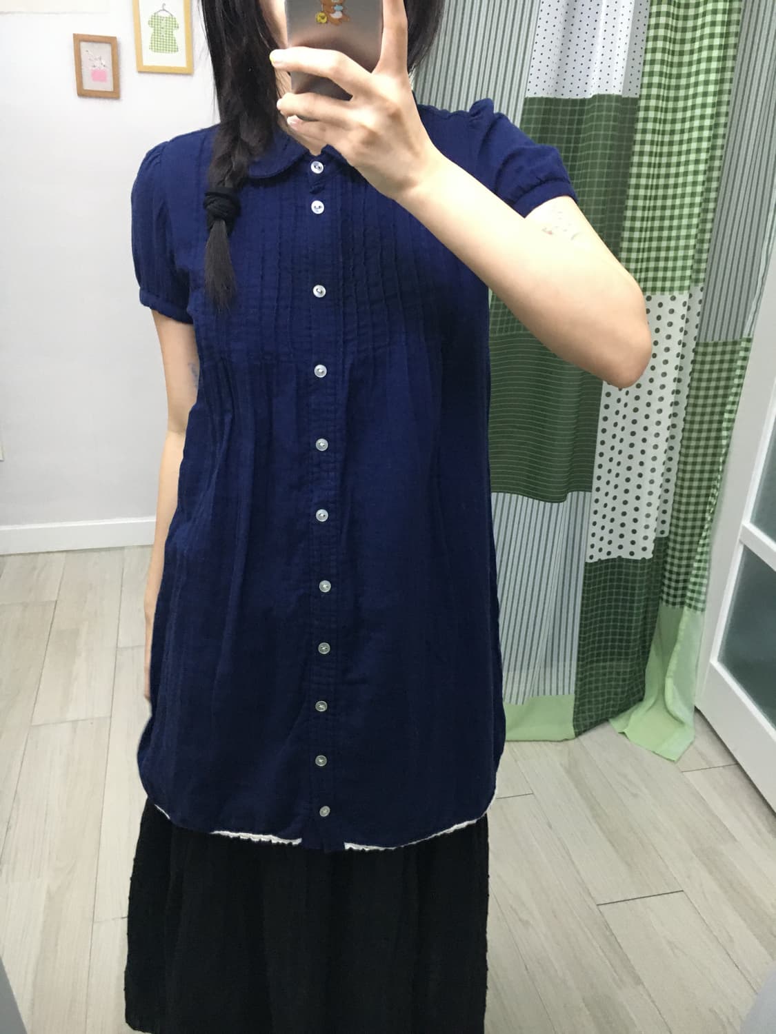 네이비 둥근 카라 반소매 원피스 상품이미지8