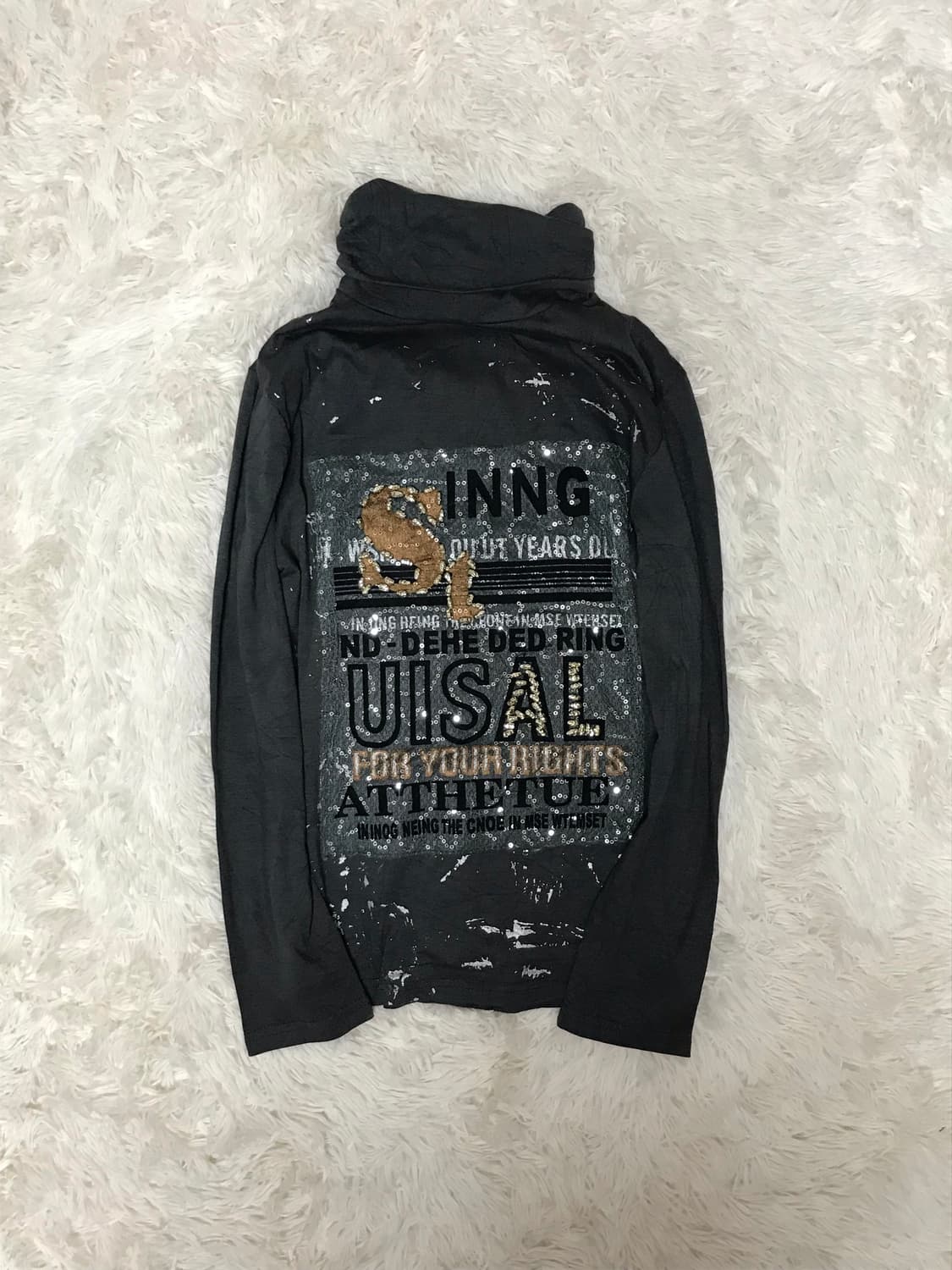 JPN 2000s vtg y2k고딕 스펭글 데미지 디테일 목폴라 롱슬리브 상품이미지1