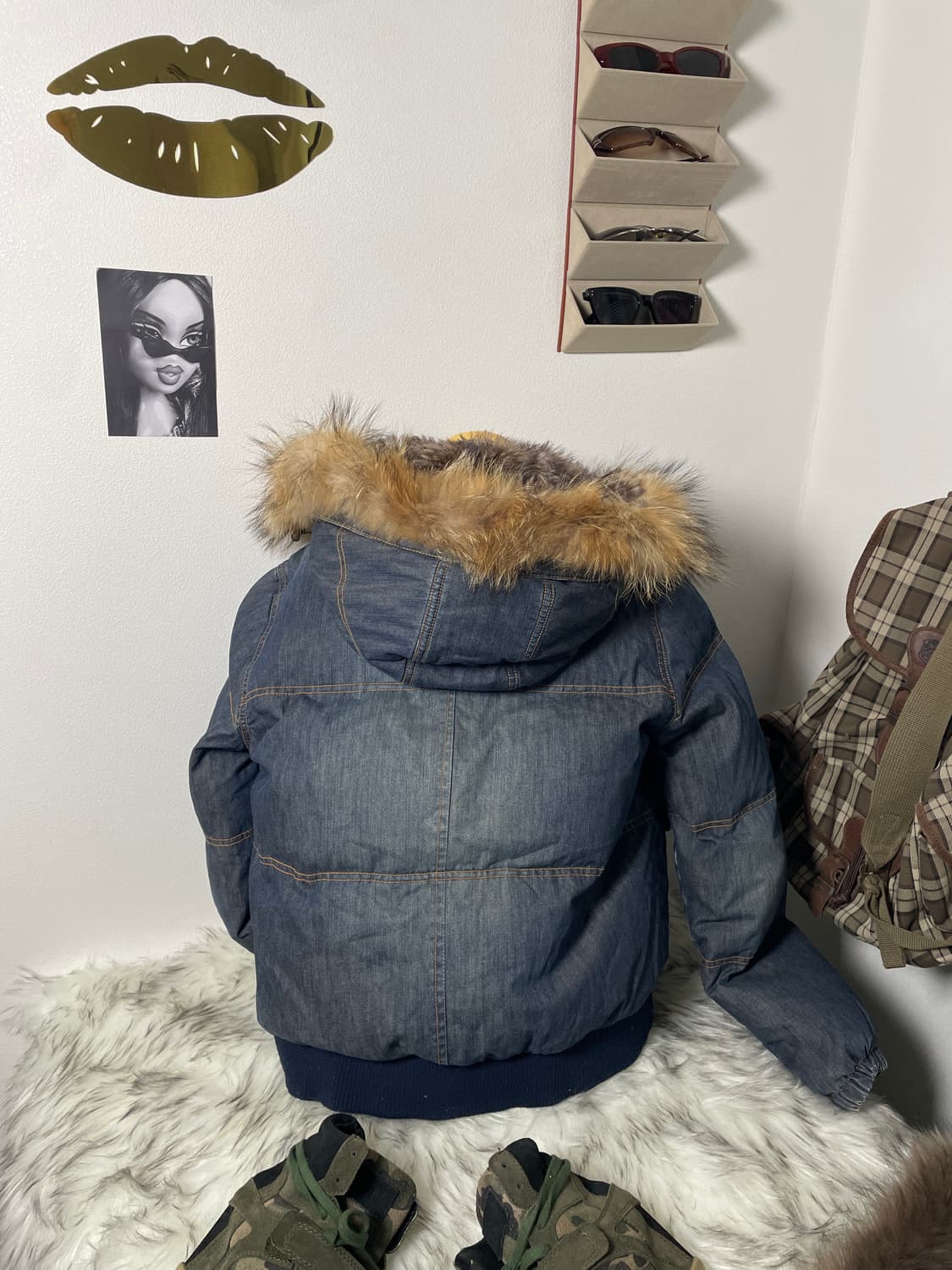 빈티지 데님 울프죠 털 패딩 상품이미지3
