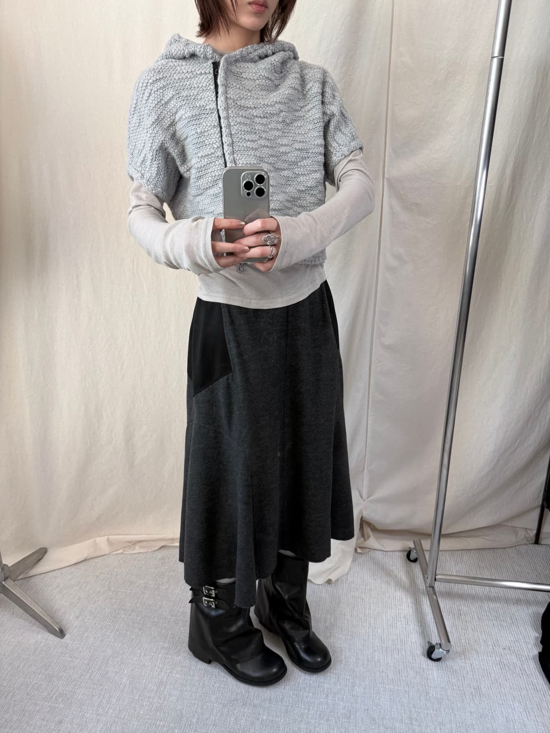 SARAH PACINI 비대칭 지퍼 니트 후드 집업 상품이미지4