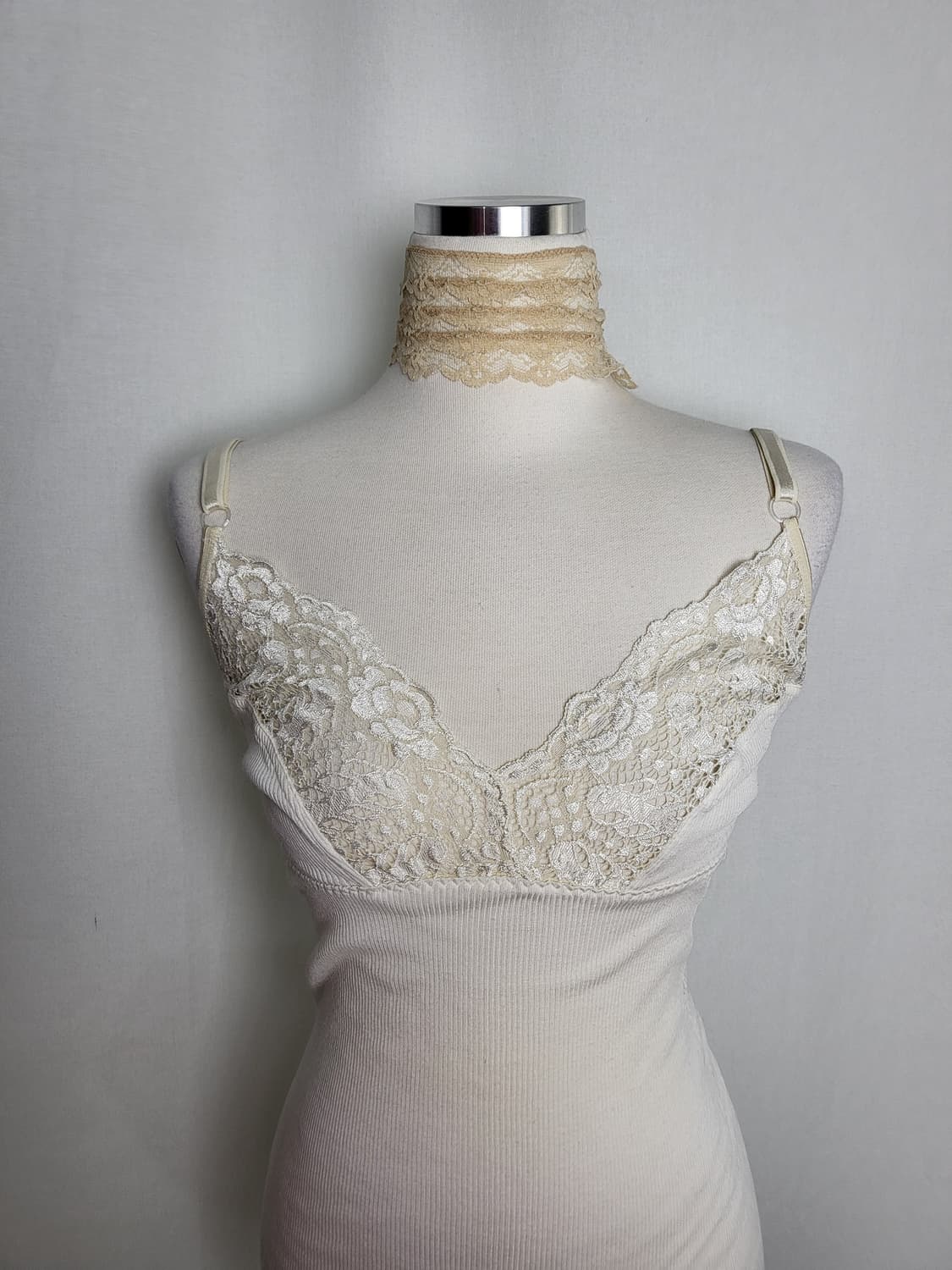 빈티지 퓨어 화이트 레이스 슬립 나시 탑 상품이미지1