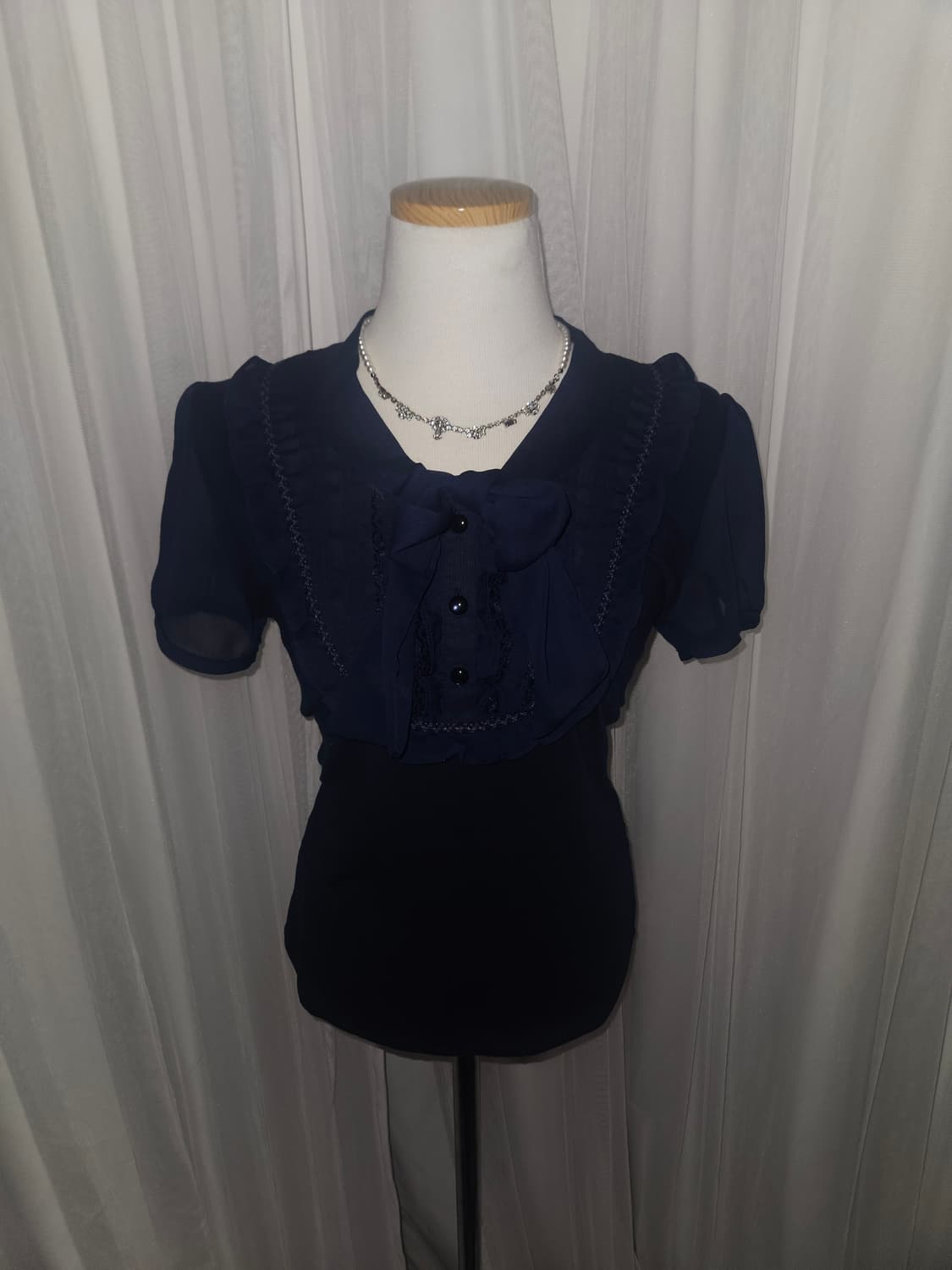 soup 네이비 히메 리본 타이 블라우스 상품이미지2