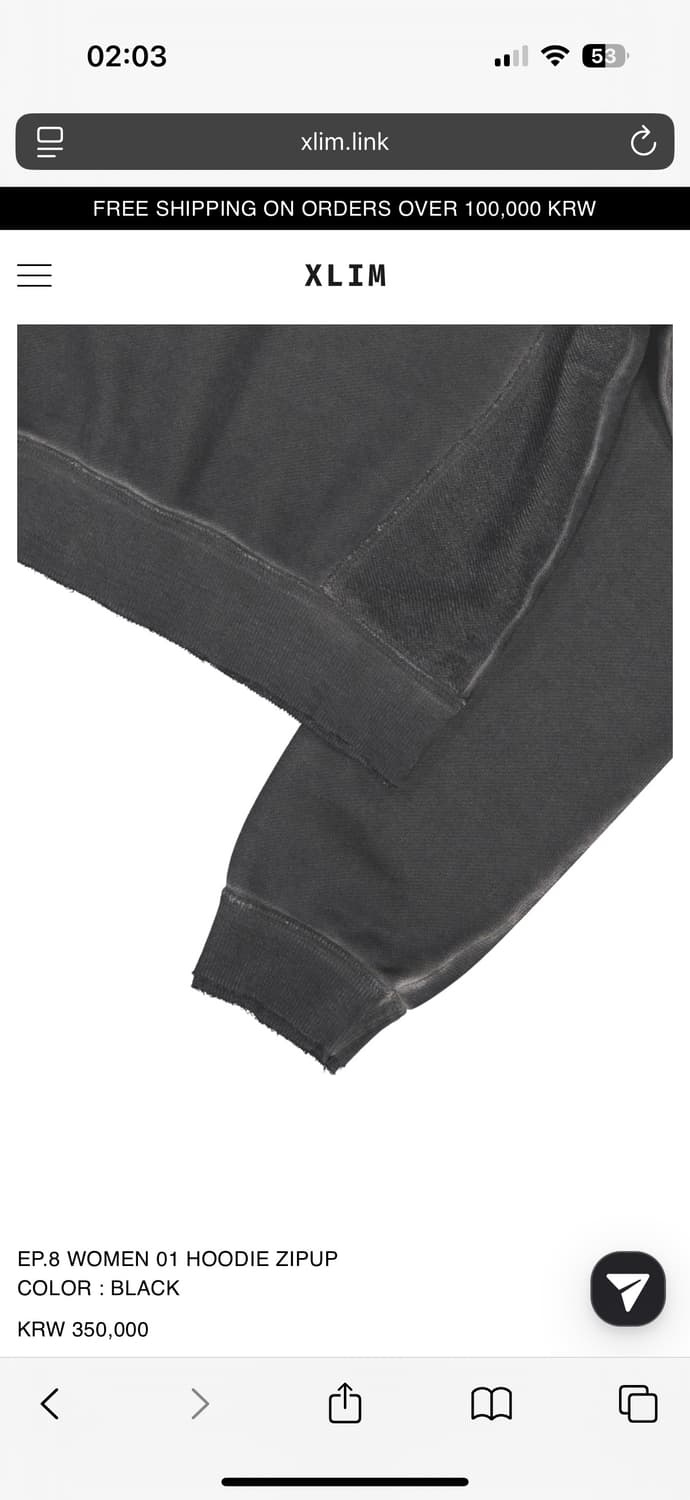 XLIM EP.8 WOMEN 01 HOODIE ZIPUP BLACK S 상품이미지4