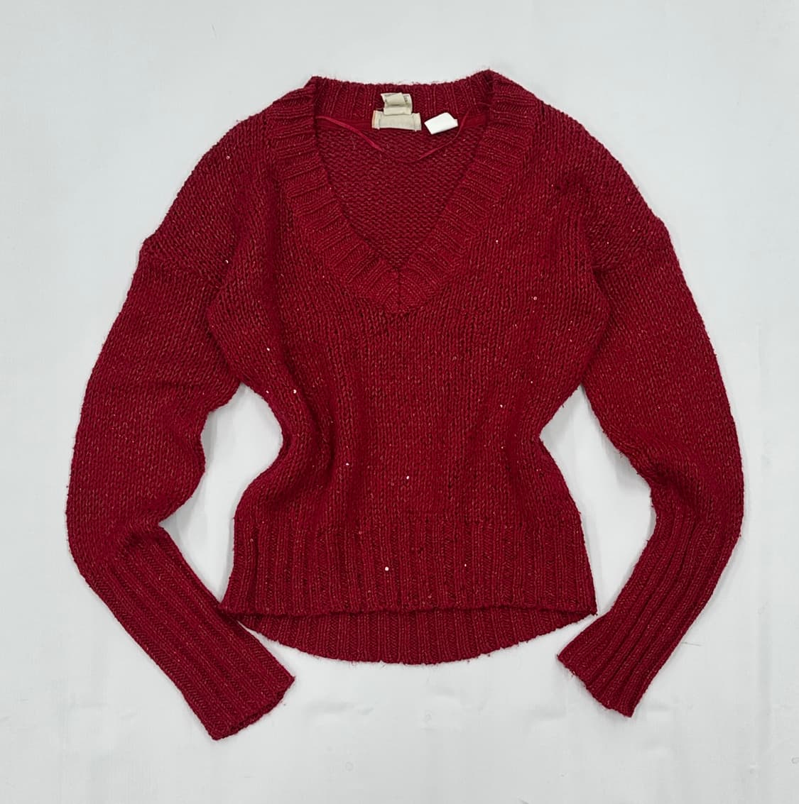 Mudd 레드 러블리 스팽글 브이넥 니트 그런지 히피 에스닉 상품이미지3